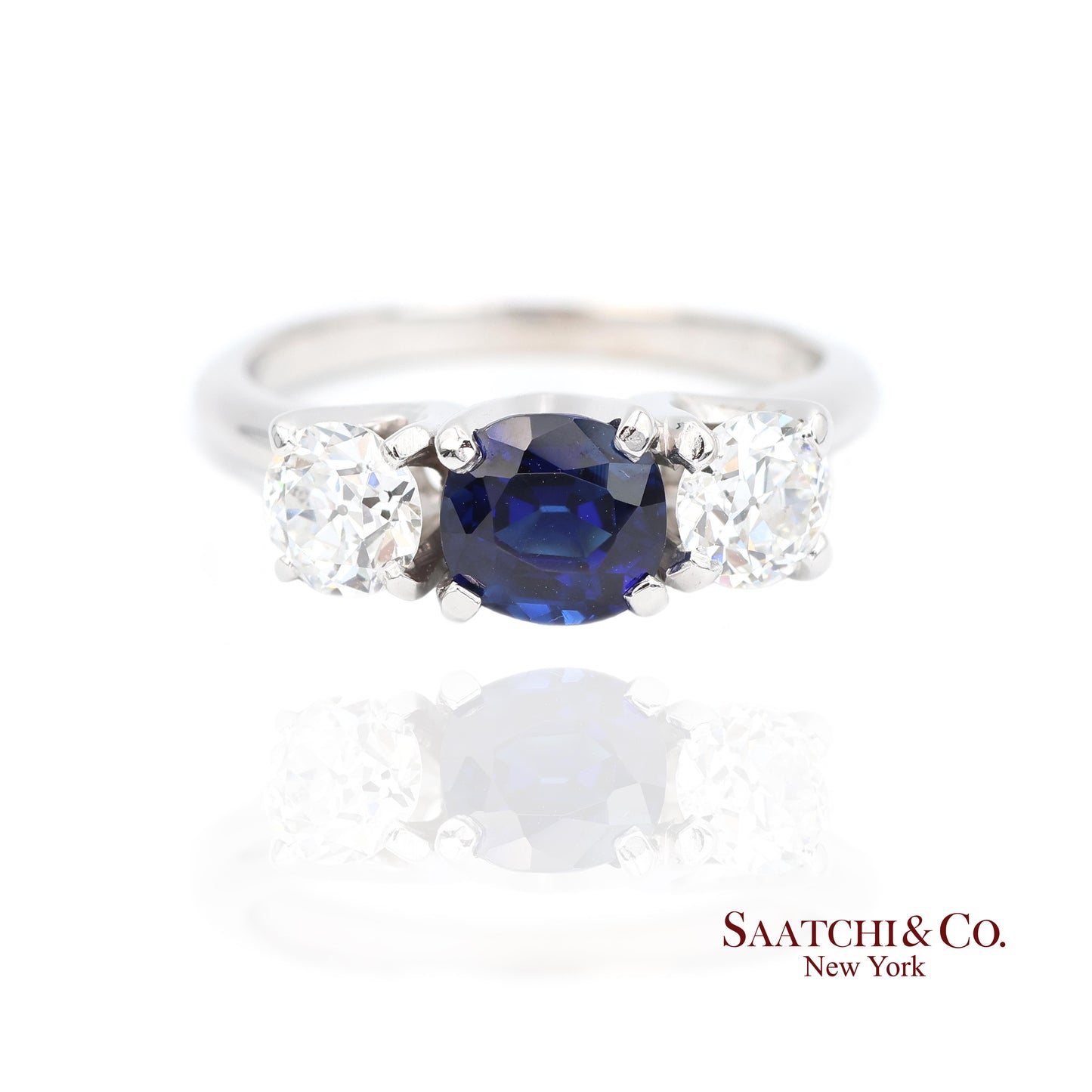 18k (750) White Gold Natural Sapphire and Diamond Ring Size 5