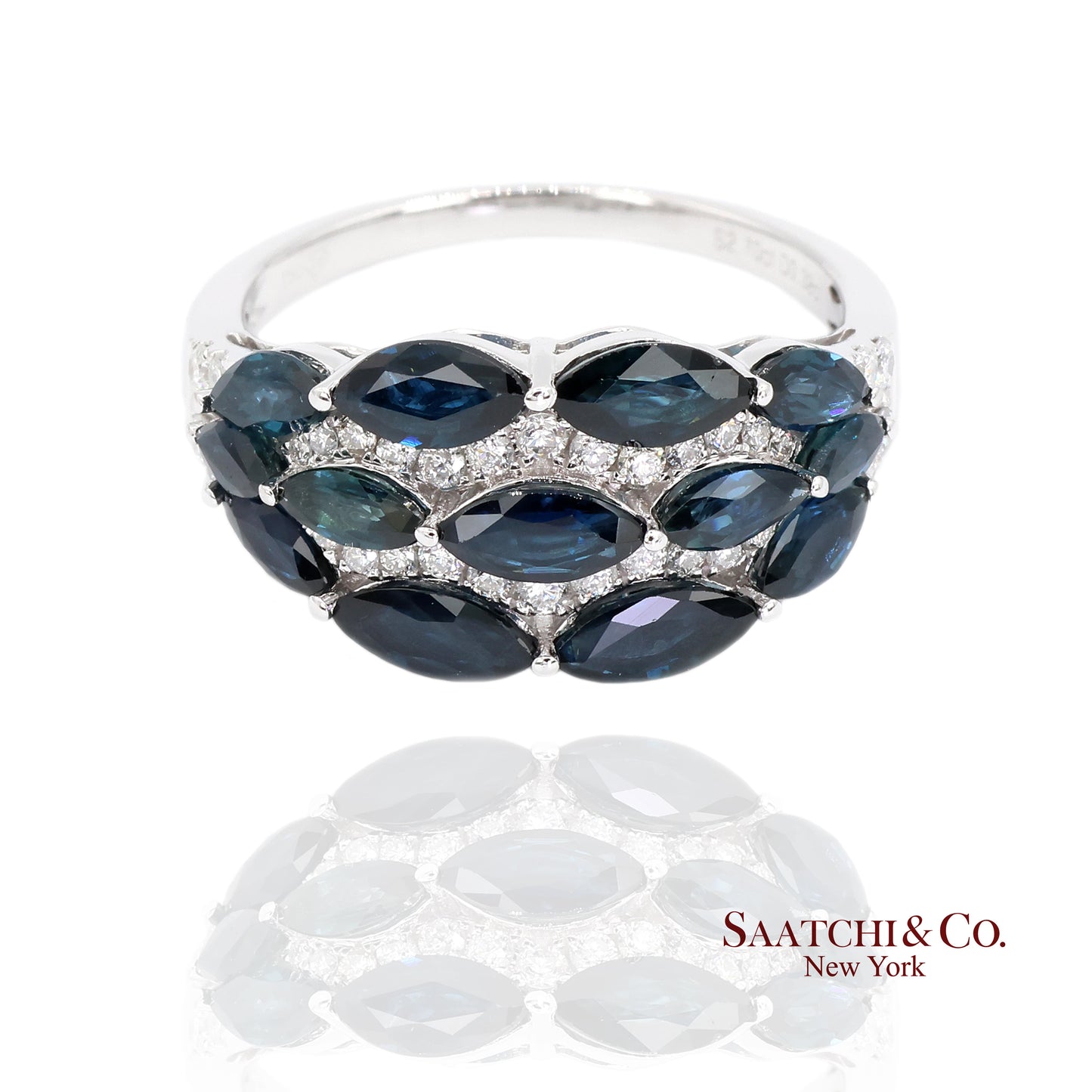18k (750) White Gold Natural Diamond and Sapphire Ring Size 6.5