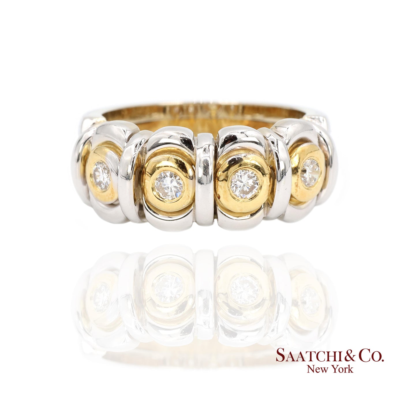 18k (750) White Yellow Two Tone Gold Natural Diamond Ring Size 7.5