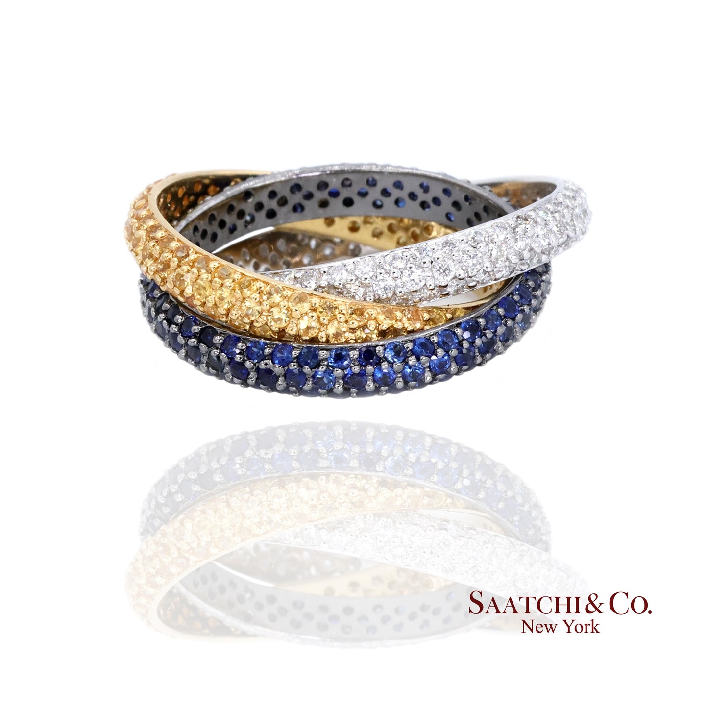 18k (750) Gold Tri Color Natural Diamond and Sapphire Ring Band