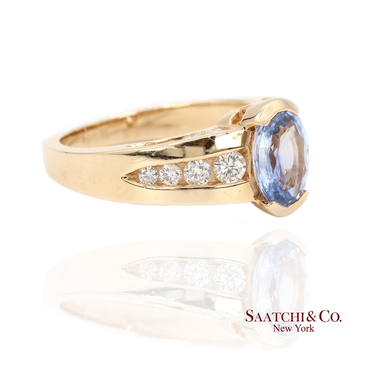 Vintage 14K Yellow Gold Natural Blue Sapphire and Diamond Ring
