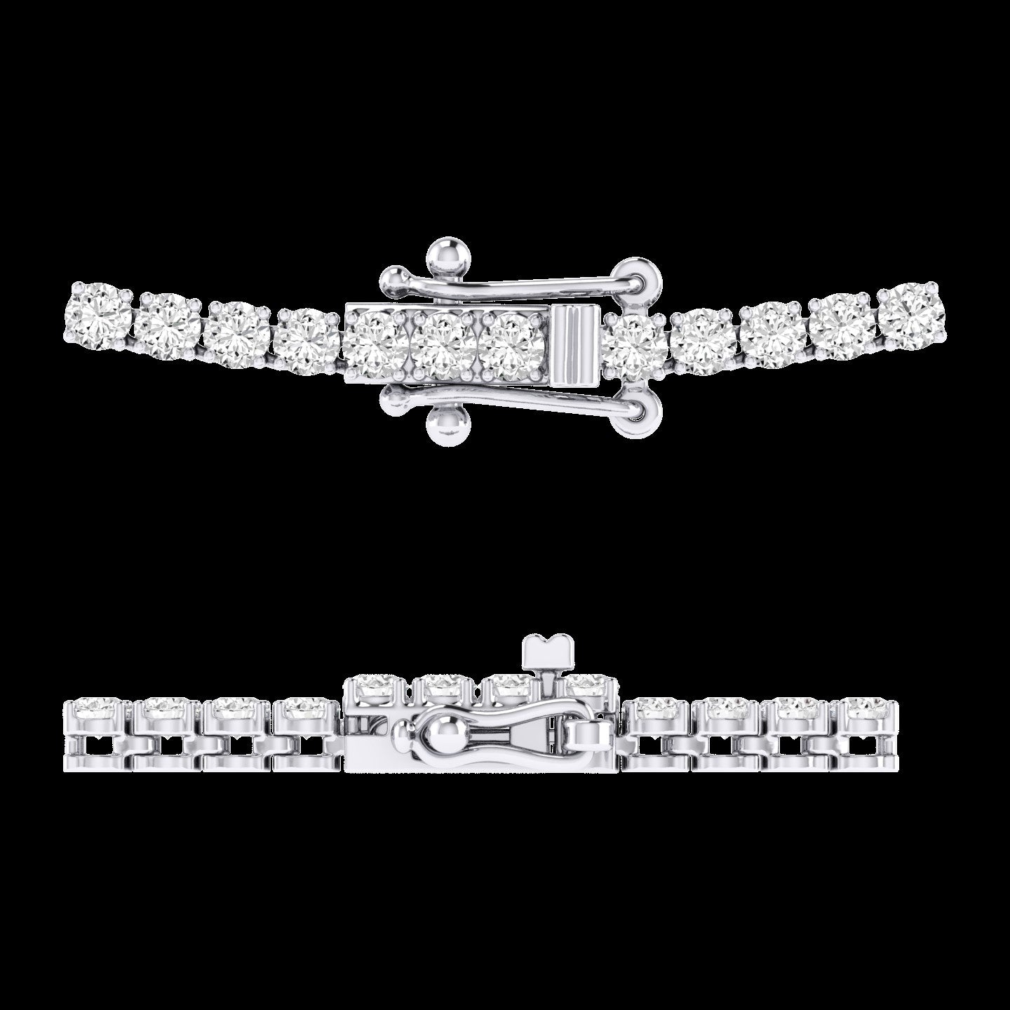 14K White Round Diamond Riviera Necklace