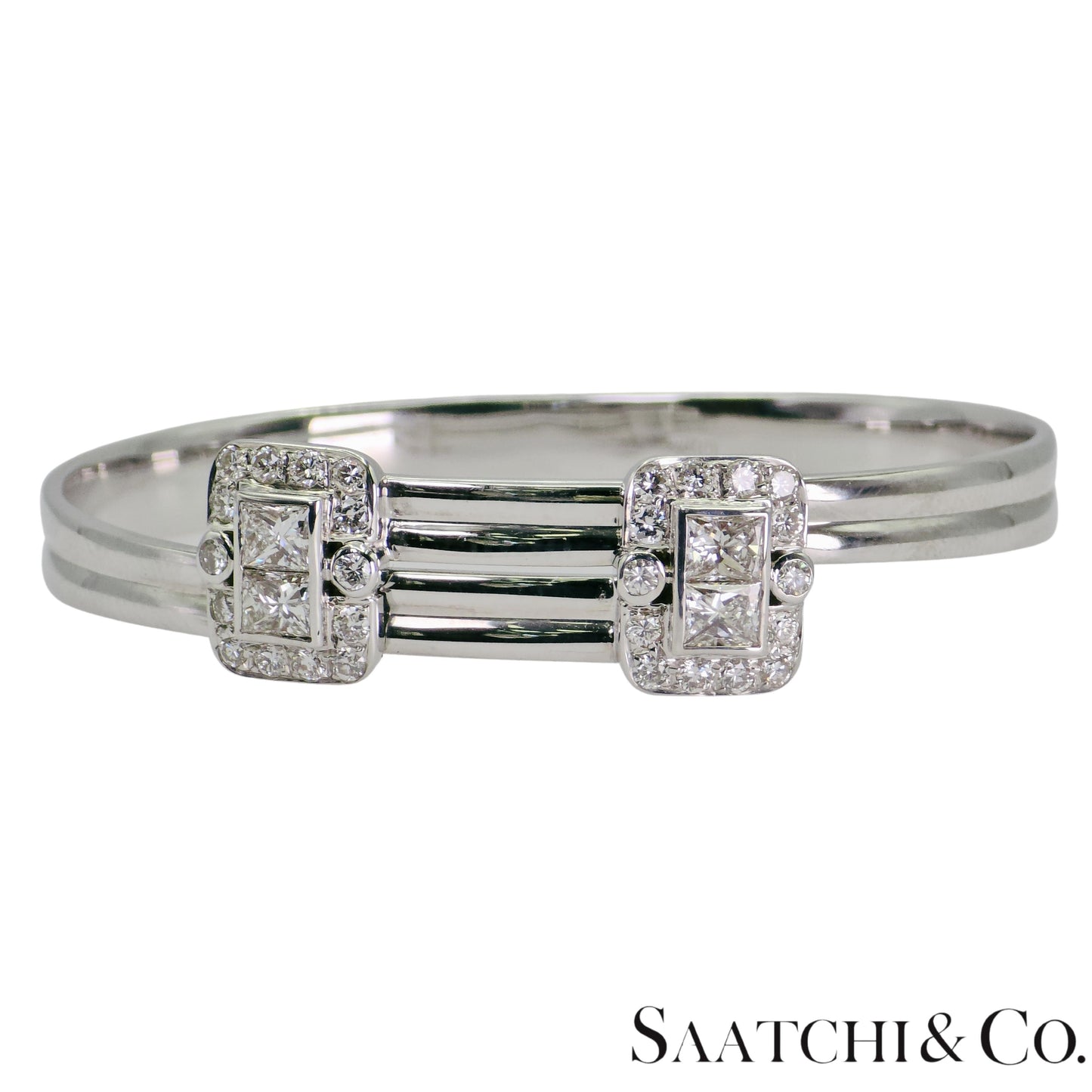 18K (750) White Gold Adjustable Bangle Natural White VVS-VS Diamond