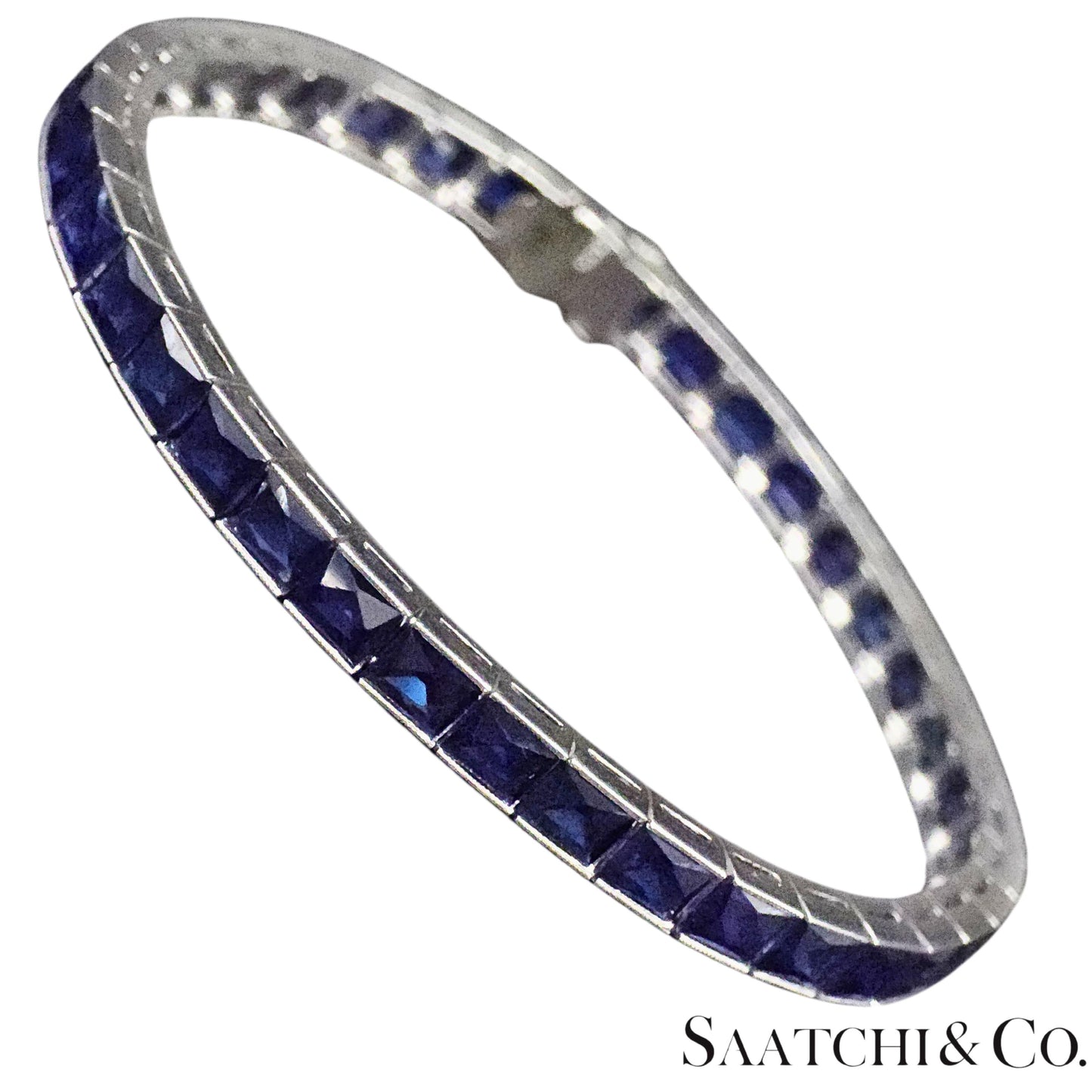 Platinum (950) LAB Created Top Quality Sapphire Grench Cut: Tennis Bracelet