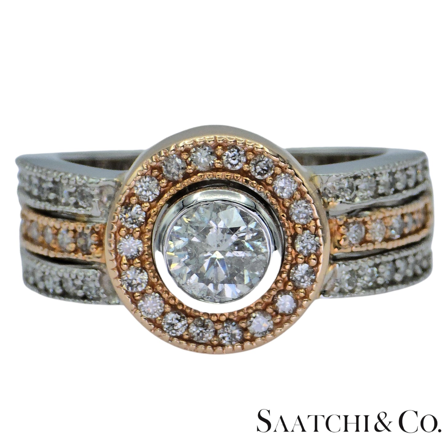 14K (585) White and Rose Gold Natural Diamond Ring