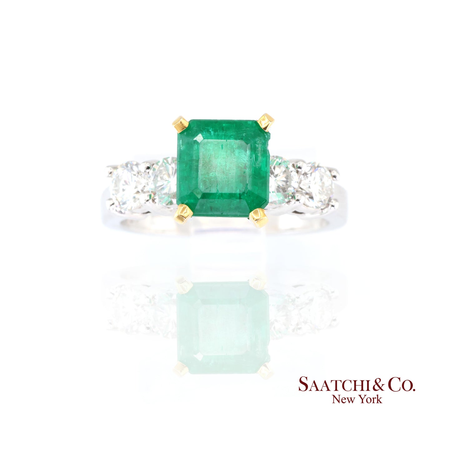 18k (750) White Gold Natural Emerald and Diamond Ring Size 7