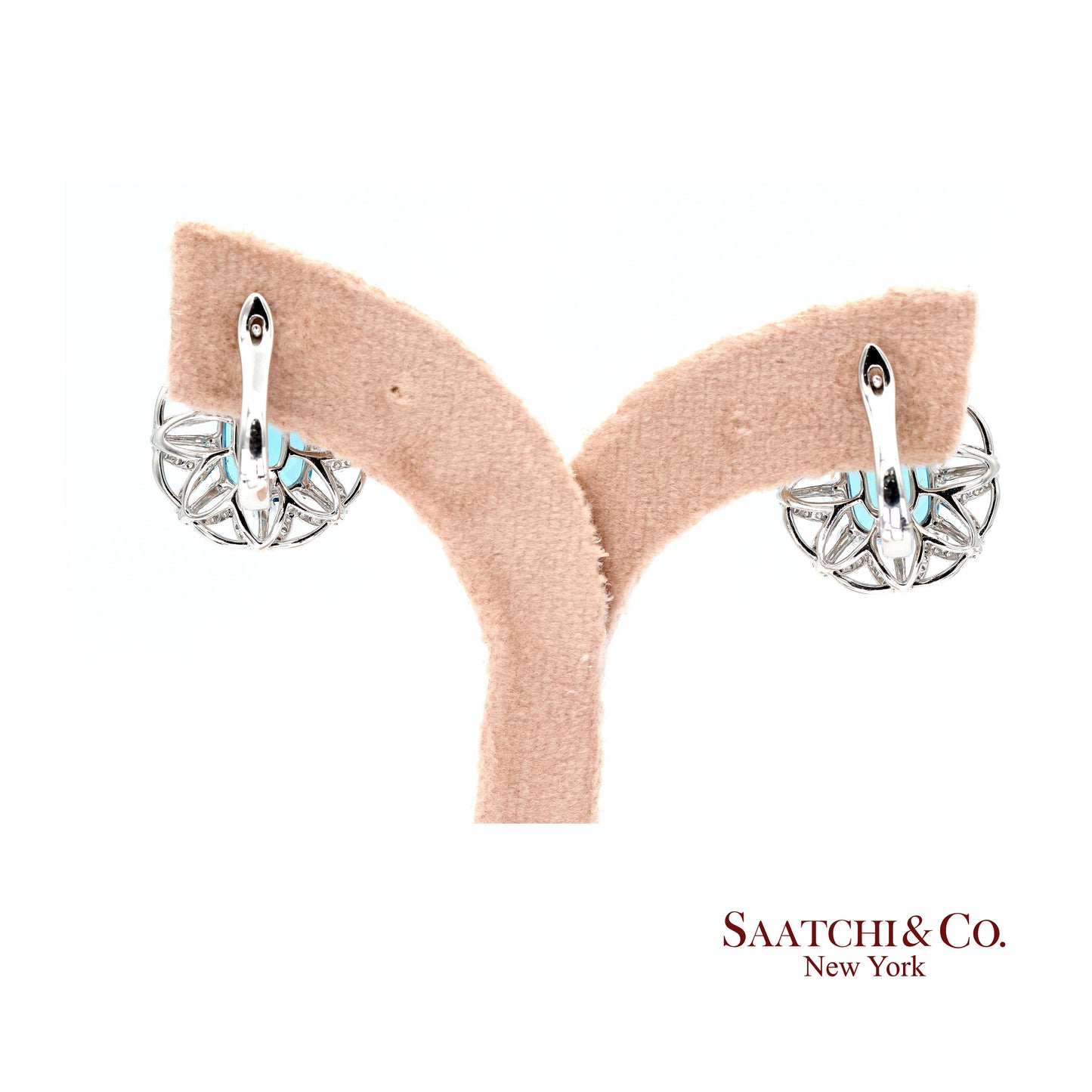 14k (585) White Gold Natural Blue Topaz and Diamond Earrings