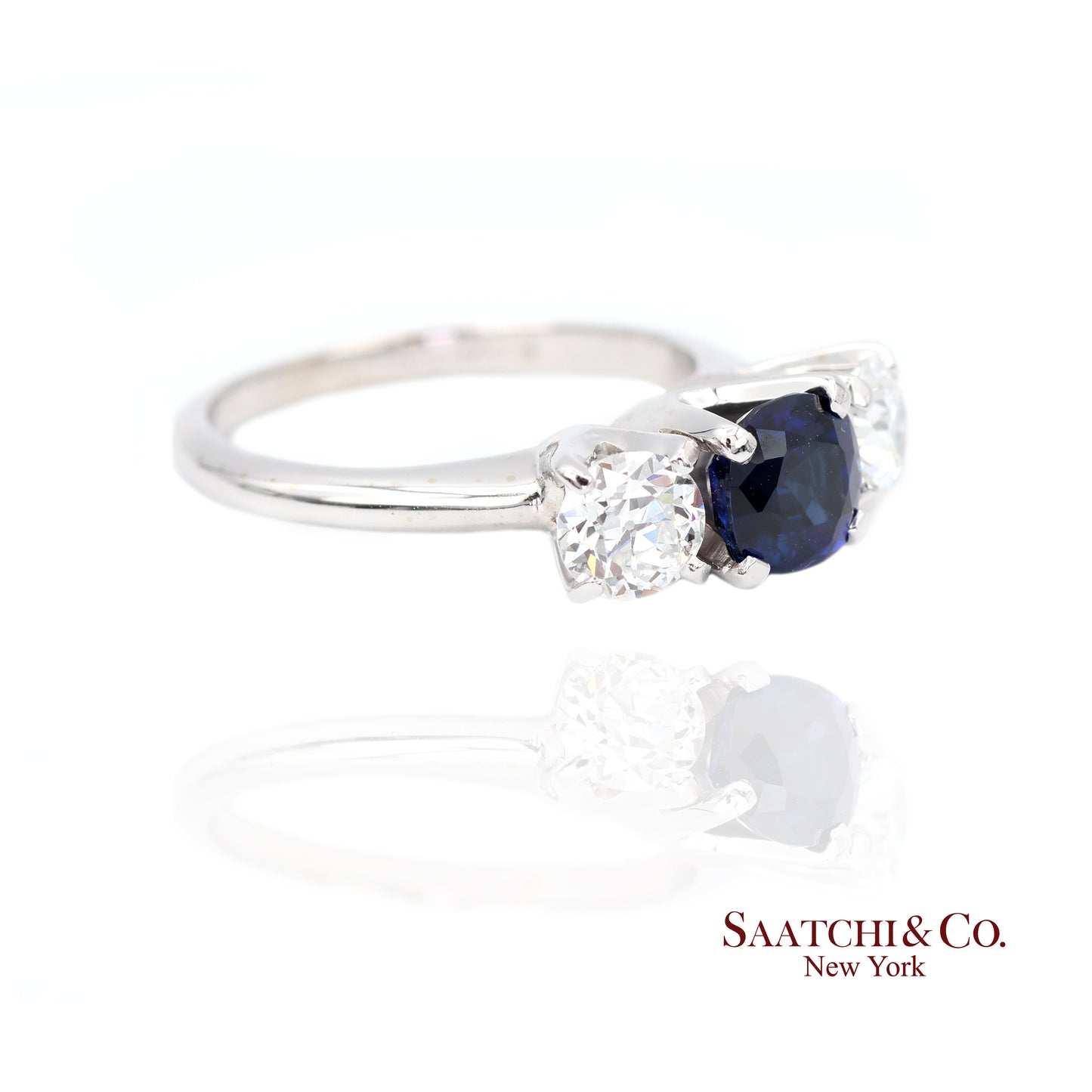 18k (750) White Gold Natural Sapphire and Diamond Ring Size 5