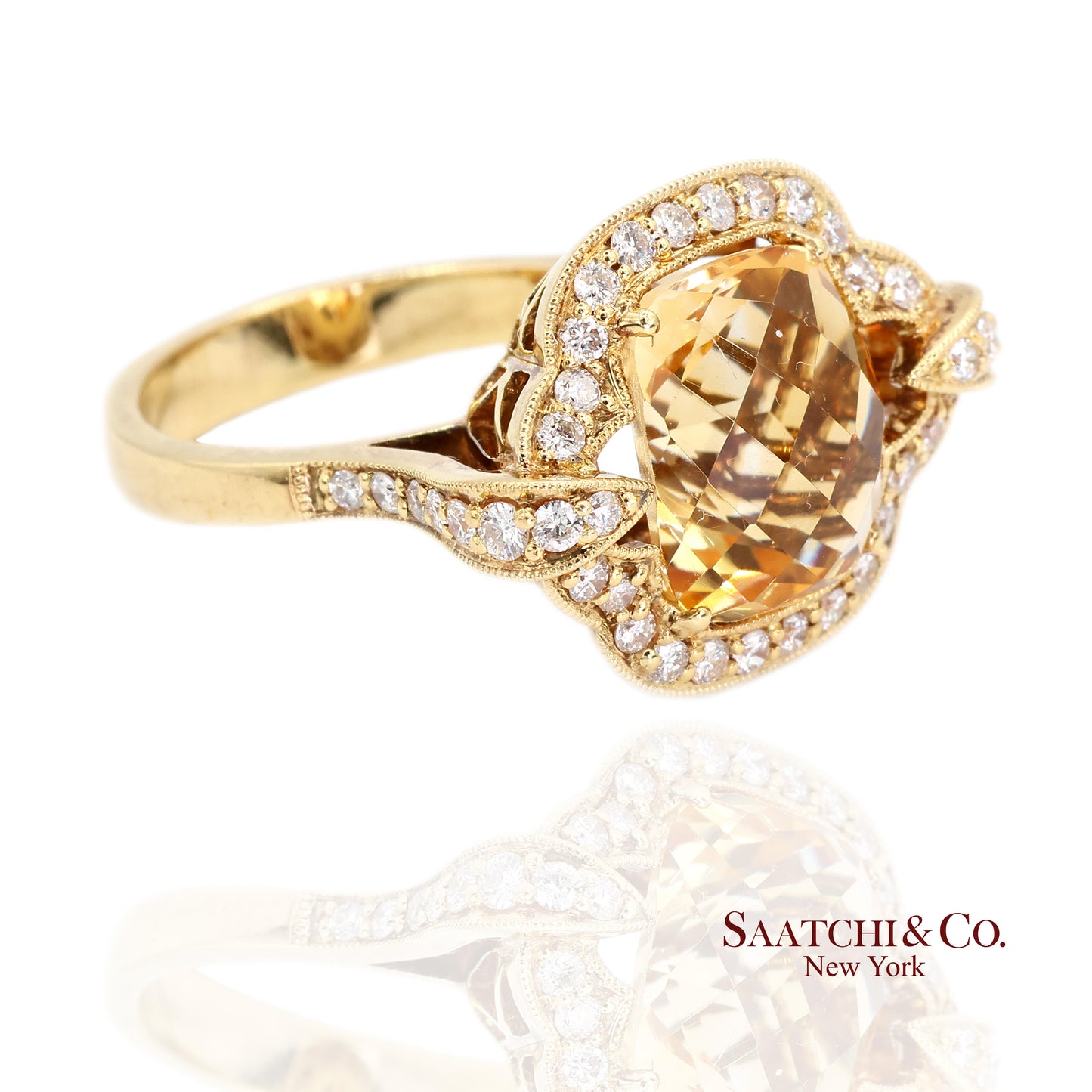 18K (750) Yellow Gold Citrine Natural Diamond Ring