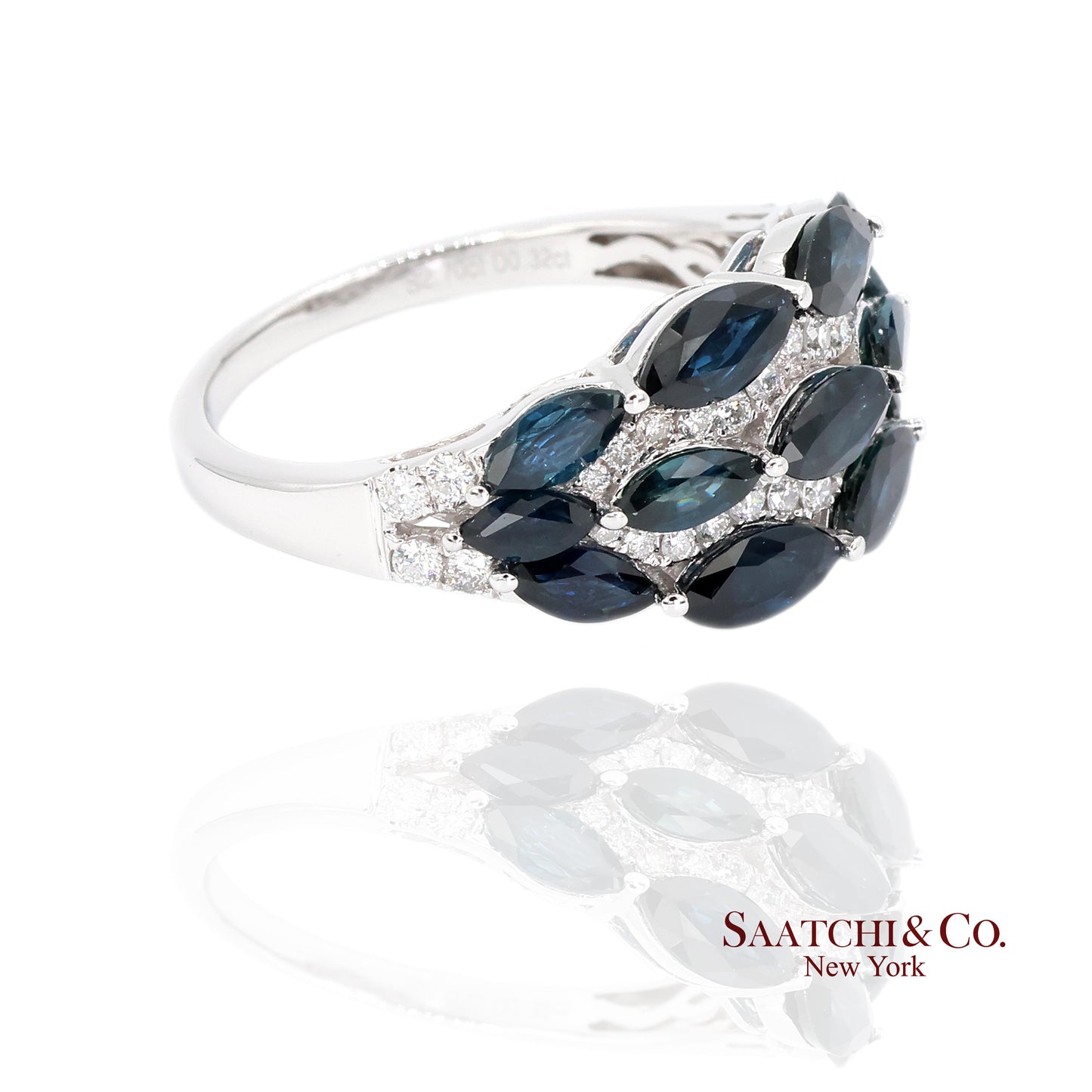 18k (750) White Gold Natural Diamond and Sapphire Ring Size 6.5
