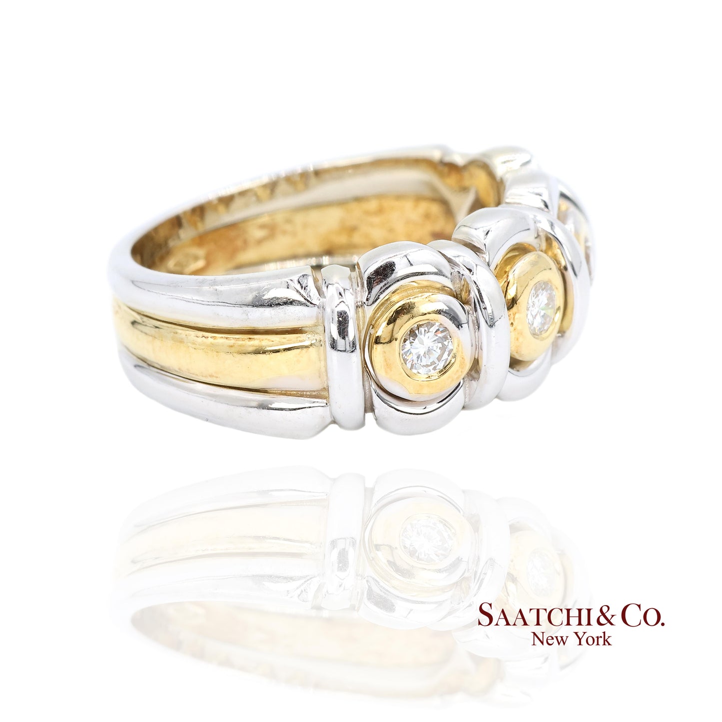 18k (750) White Yellow Two Tone Gold Natural Diamond Ring Size 7.5