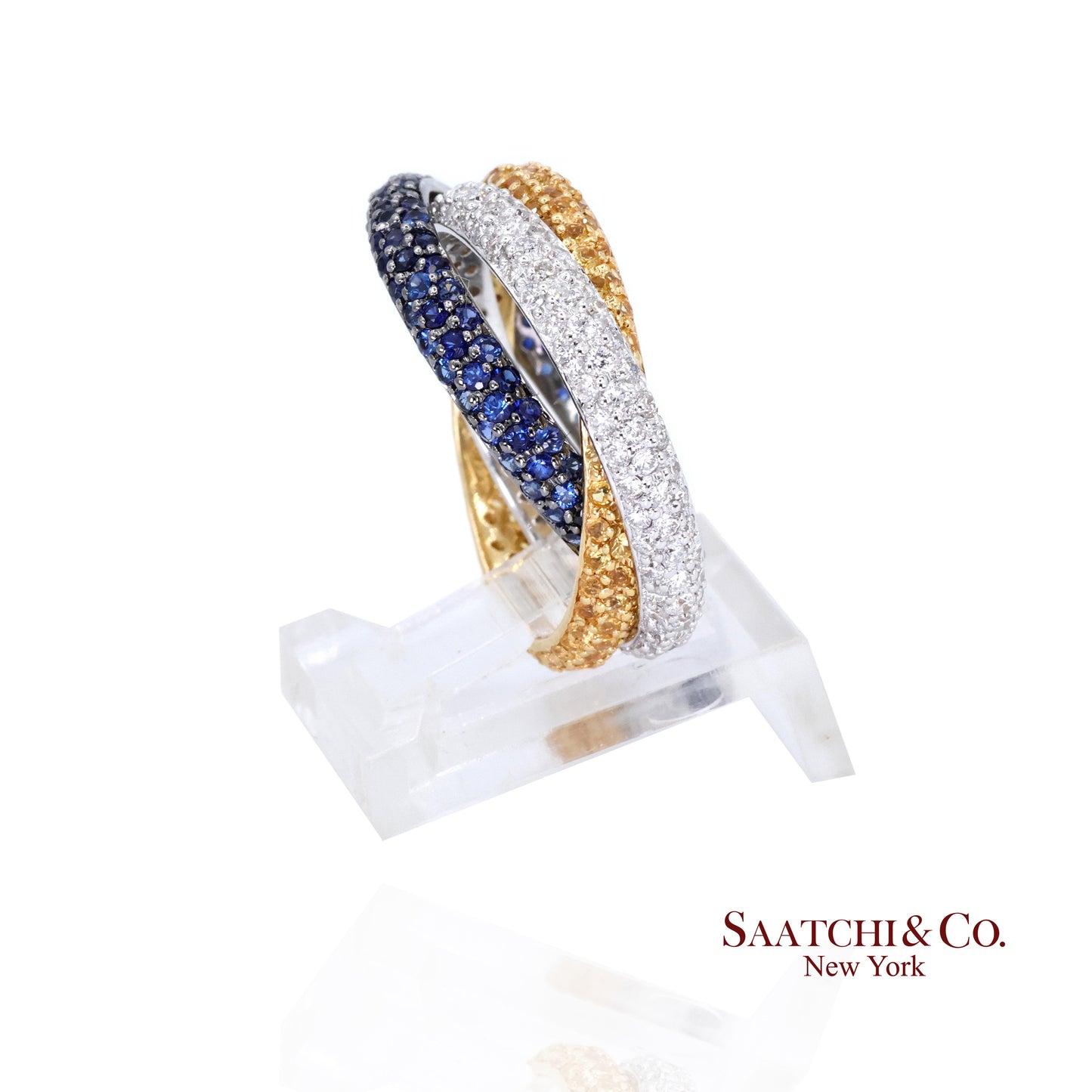 18k (750) Gold Tri Color Natural Diamond and Sapphire Ring Band