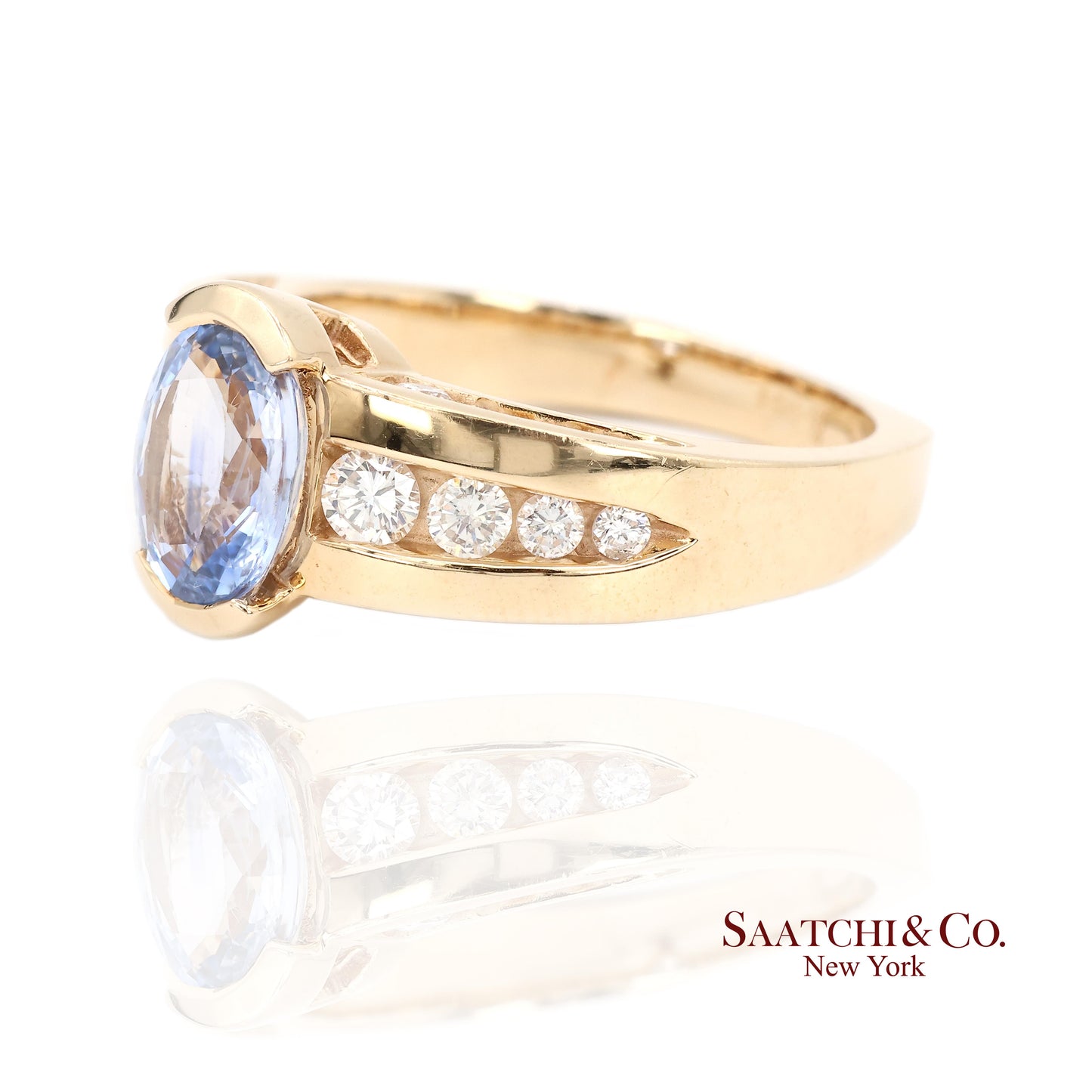 Vintage 14K Yellow Gold Natural Blue Sapphire and Diamond Ring