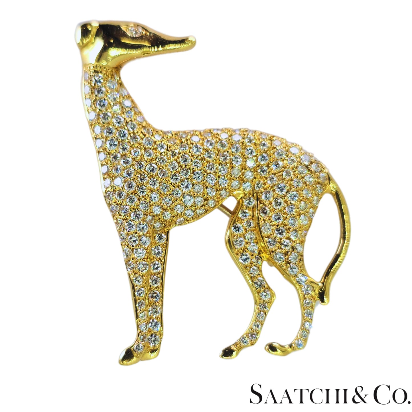18k (750) Yellow Gold Natural Diamond Dog shape Brooch
