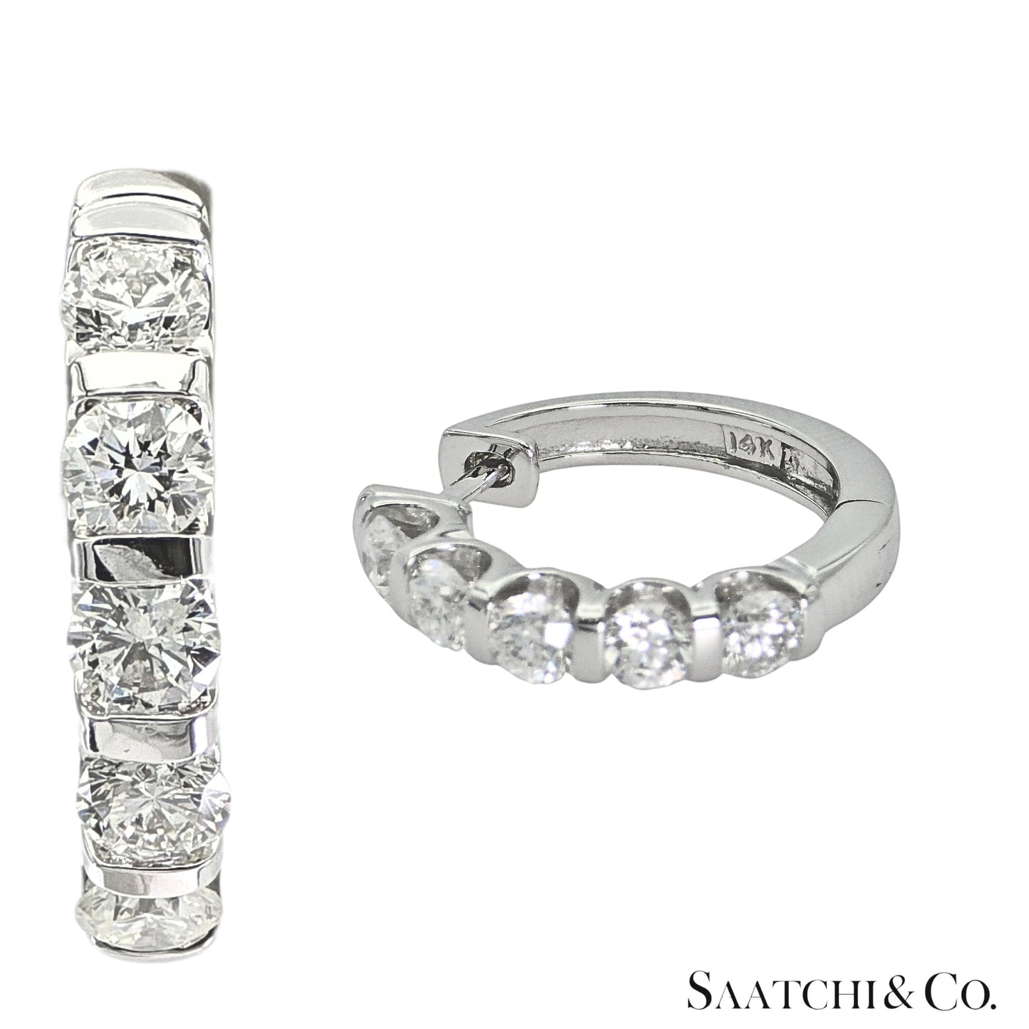 Natural Diamond Hoop Earrings 14K (585) White Gold