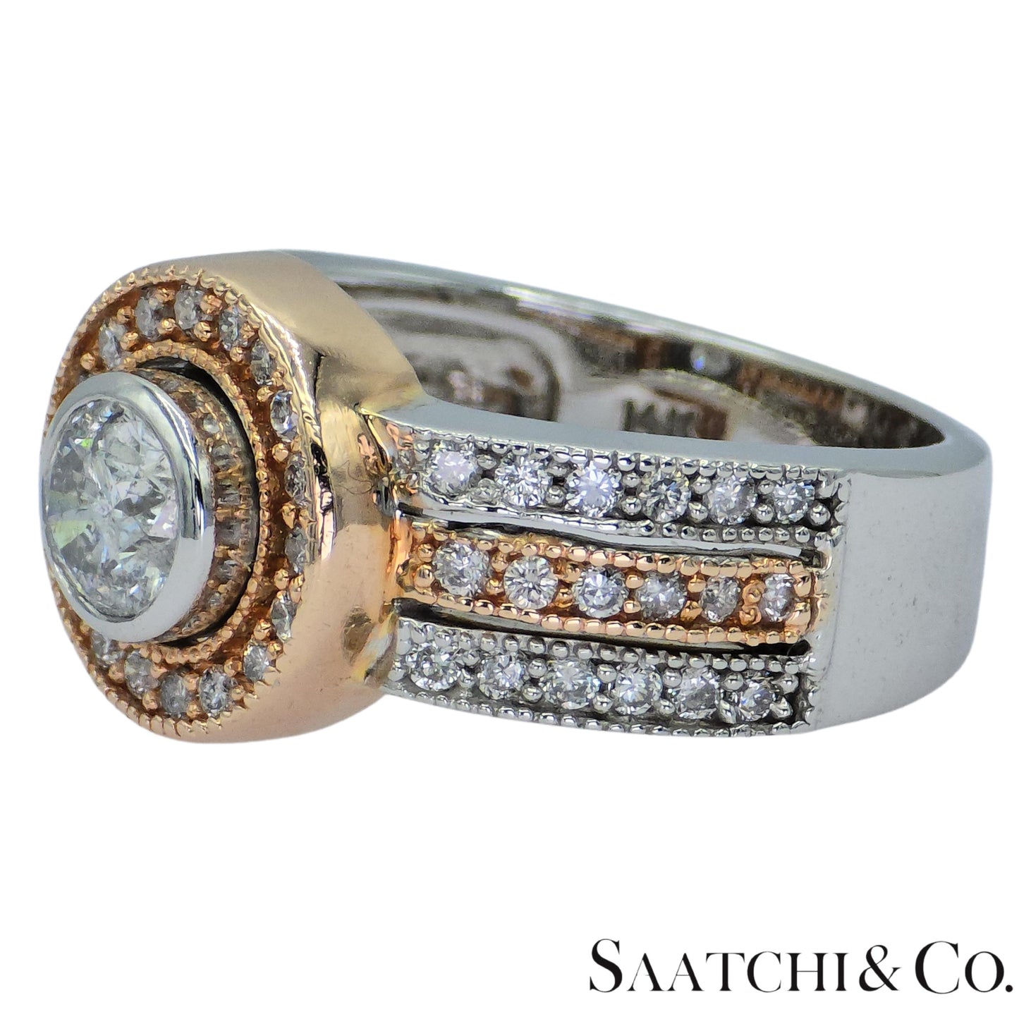 14K (585) White and Rose Gold Natural Diamond Ring