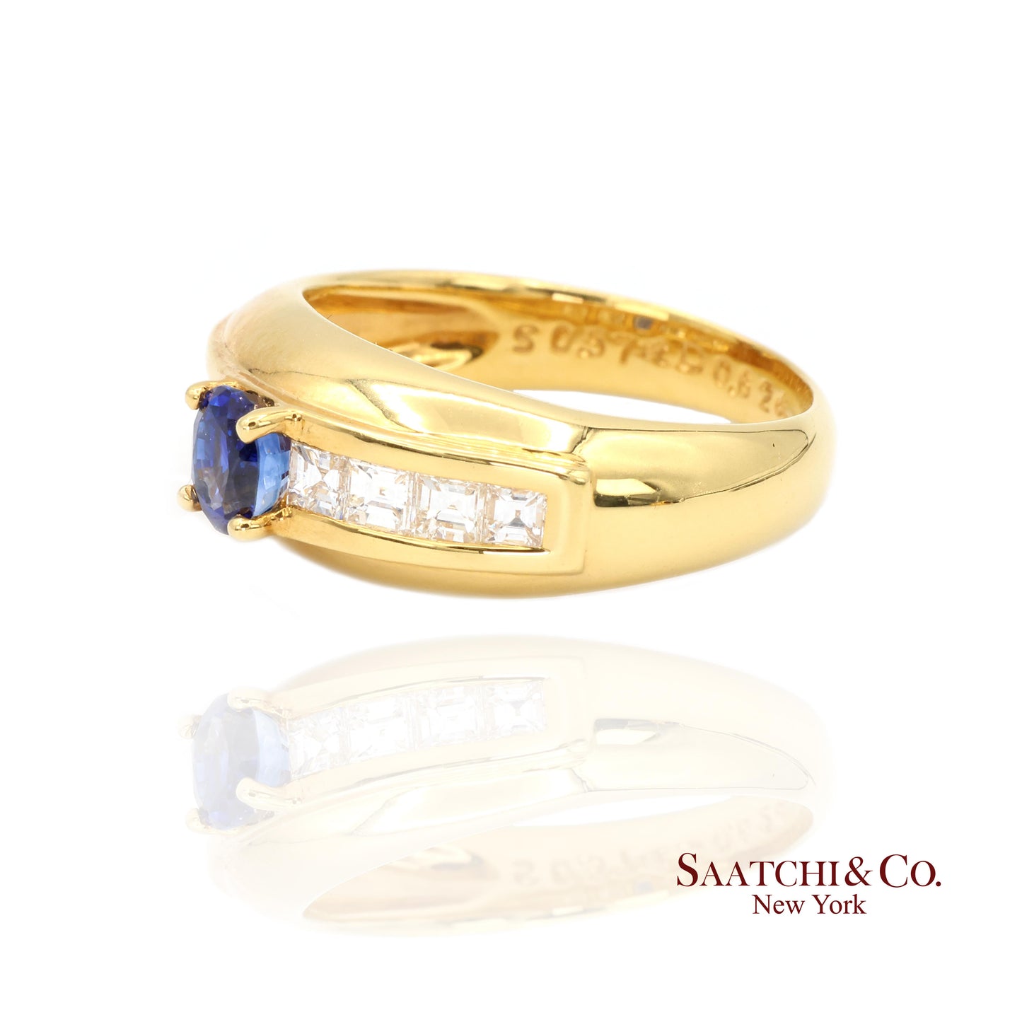 18k (750) Yellow Gold Natural Blue Sapphire and Natural Diamond Ring