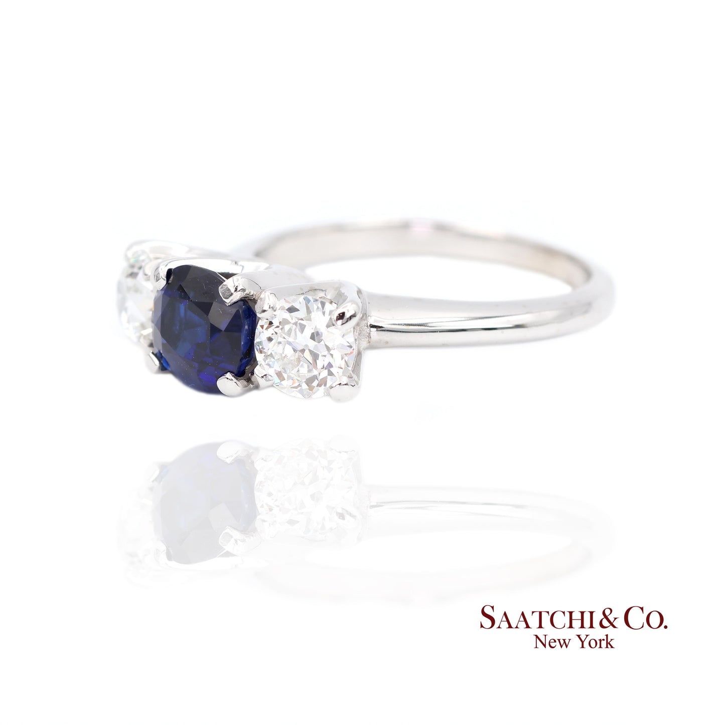18k (750) White Gold Natural Sapphire and Diamond Ring Size 5
