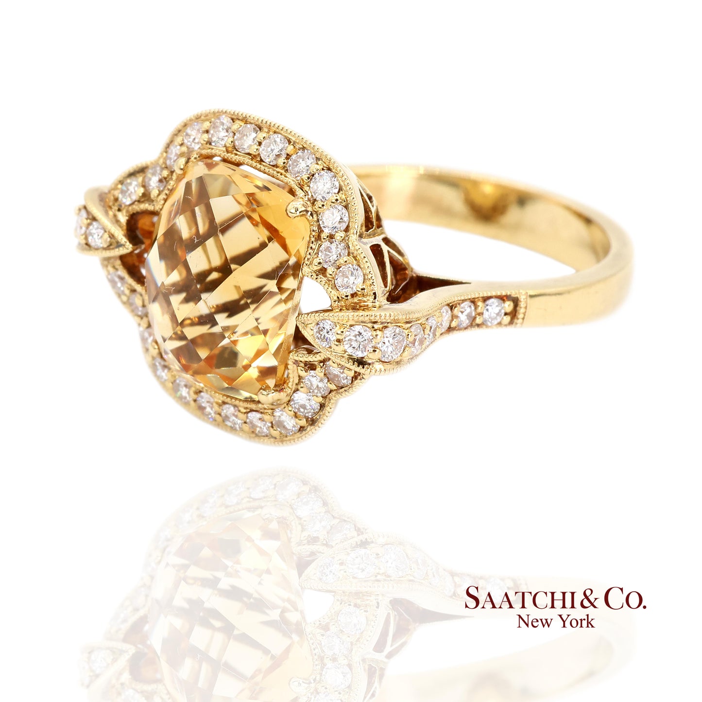 18K (750) Yellow Gold Citrine Natural Diamond Ring