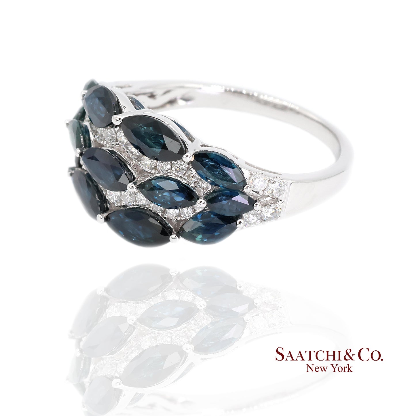 18k (750) White Gold Natural Diamond and Sapphire Ring Size 6.5