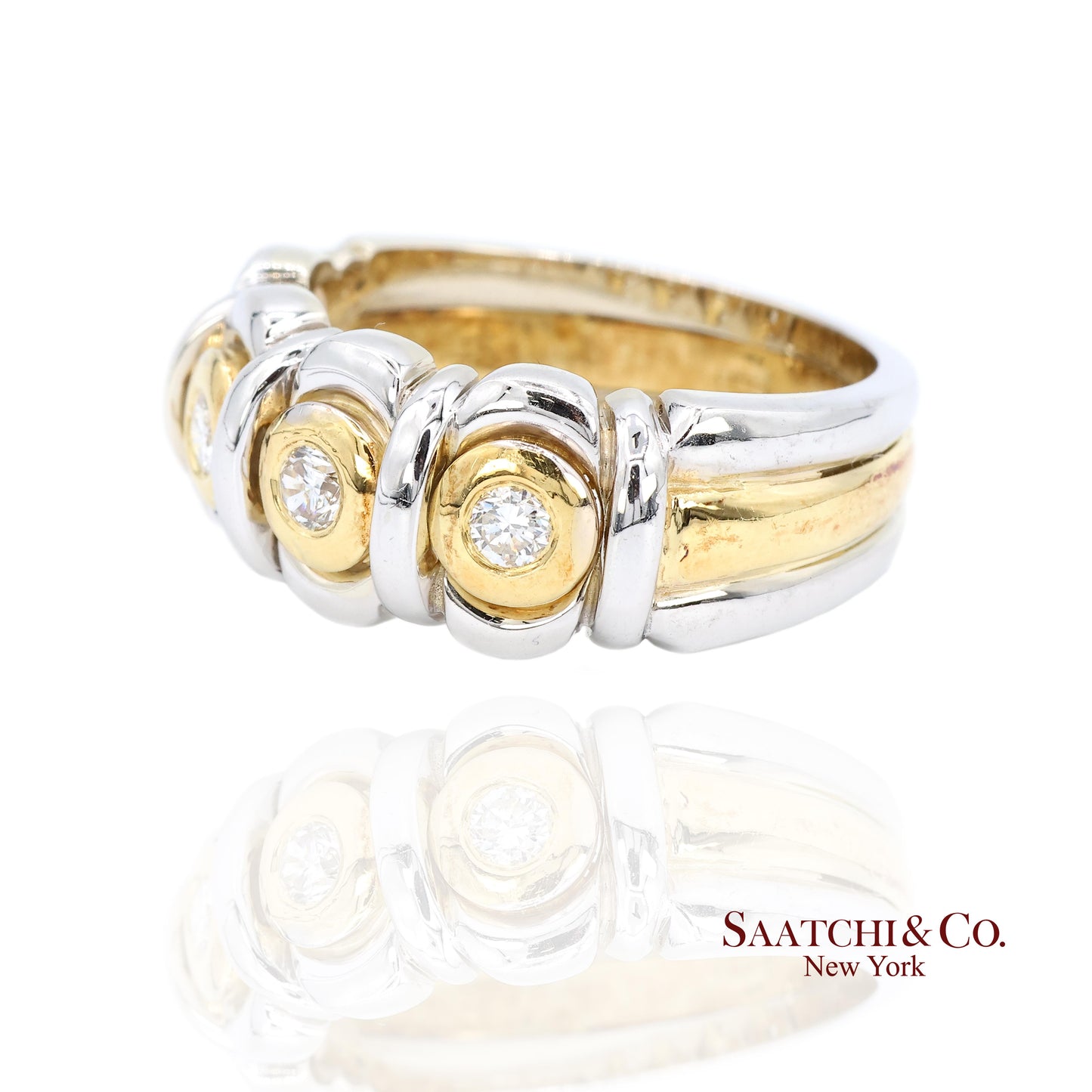 18k (750) White Yellow Two Tone Gold Natural Diamond Ring Size 7.5