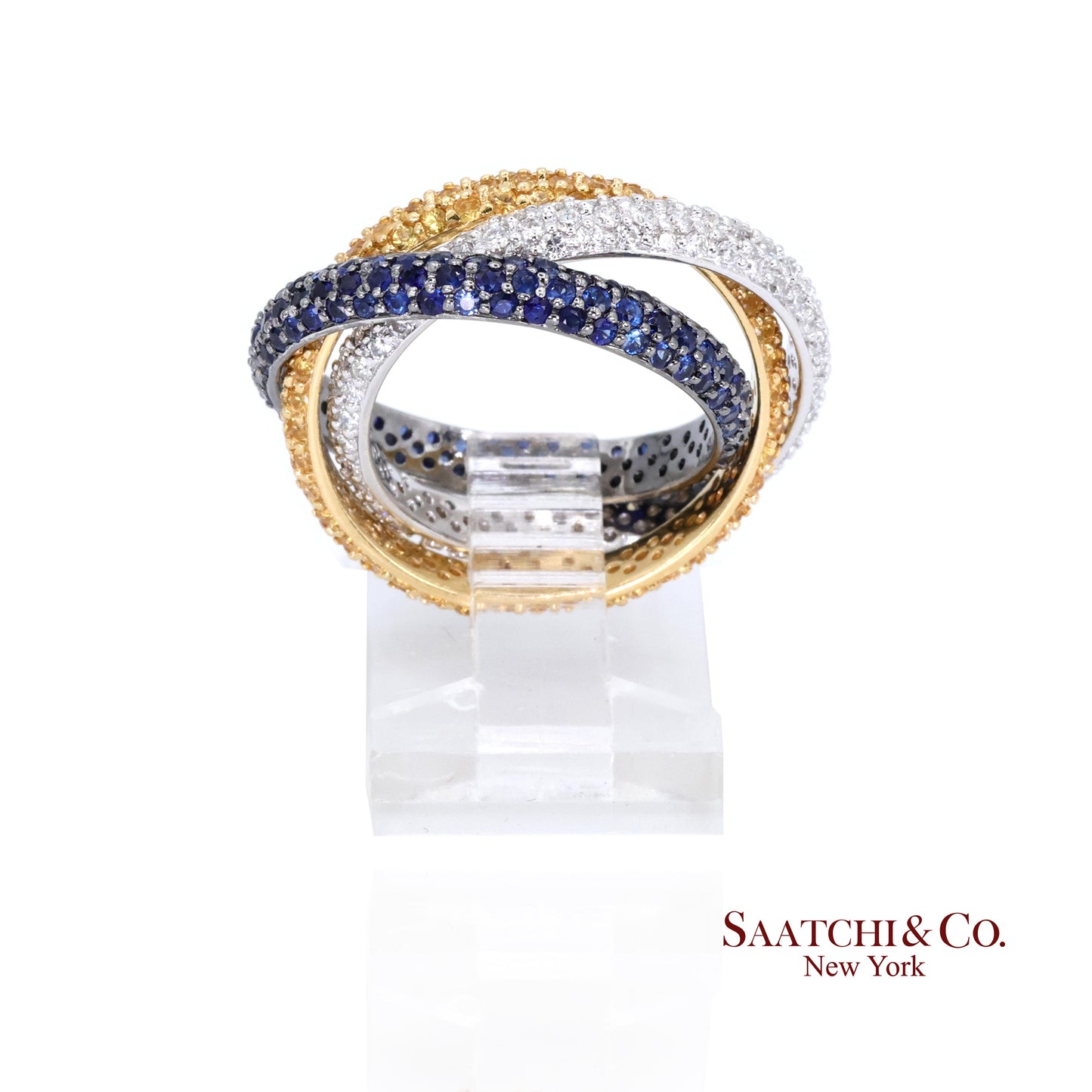 18k (750) Gold Tri Color Natural Diamond and Sapphire Ring Band