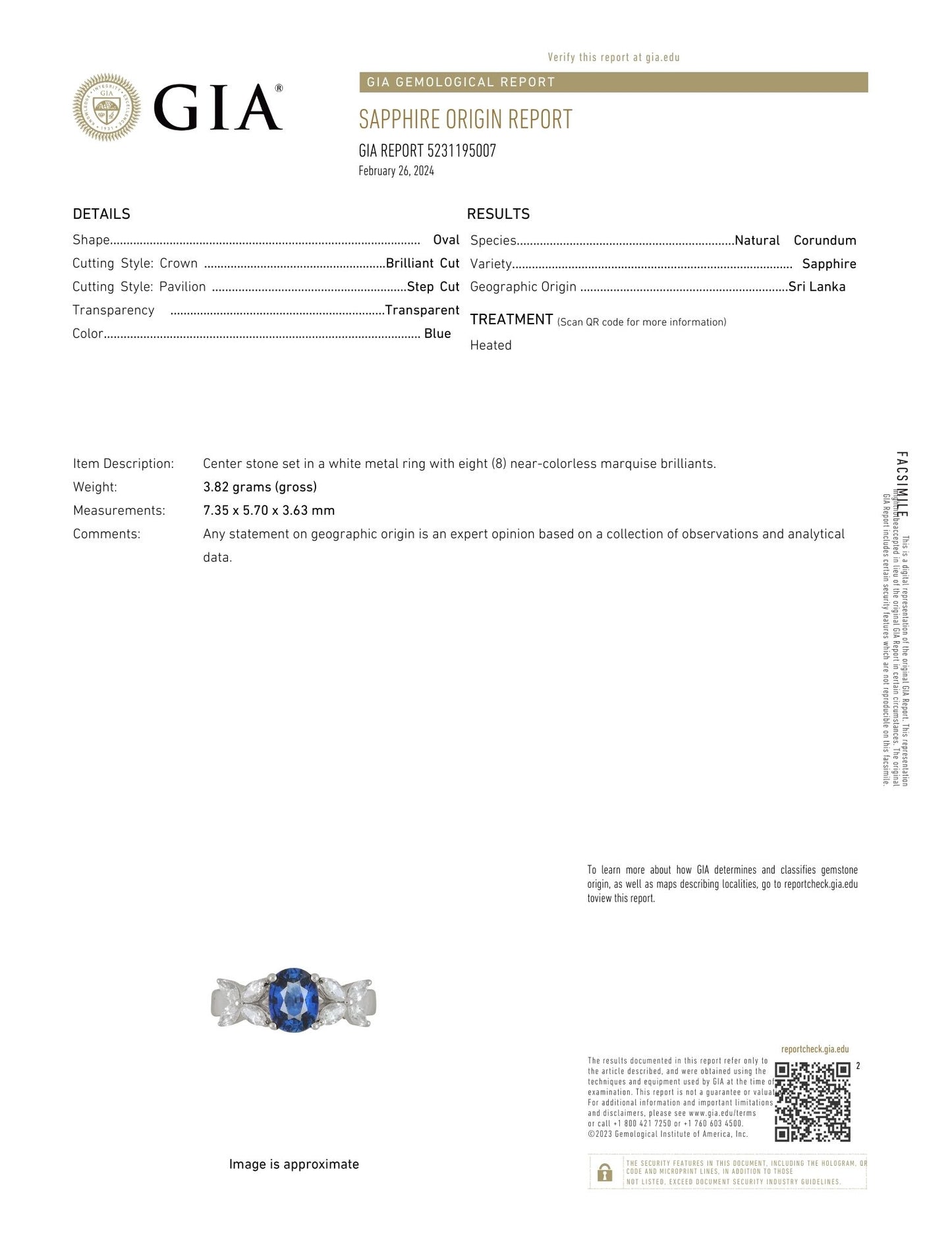 18 K White Gold Diamond - GIA Certified Blue Sapphire Ring
