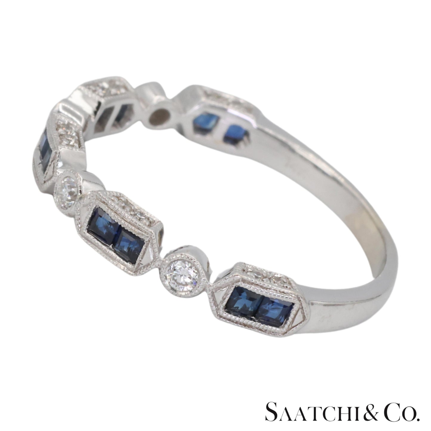 14k (585) White Gold Natural Diamond and Sapphire Band Size 8
