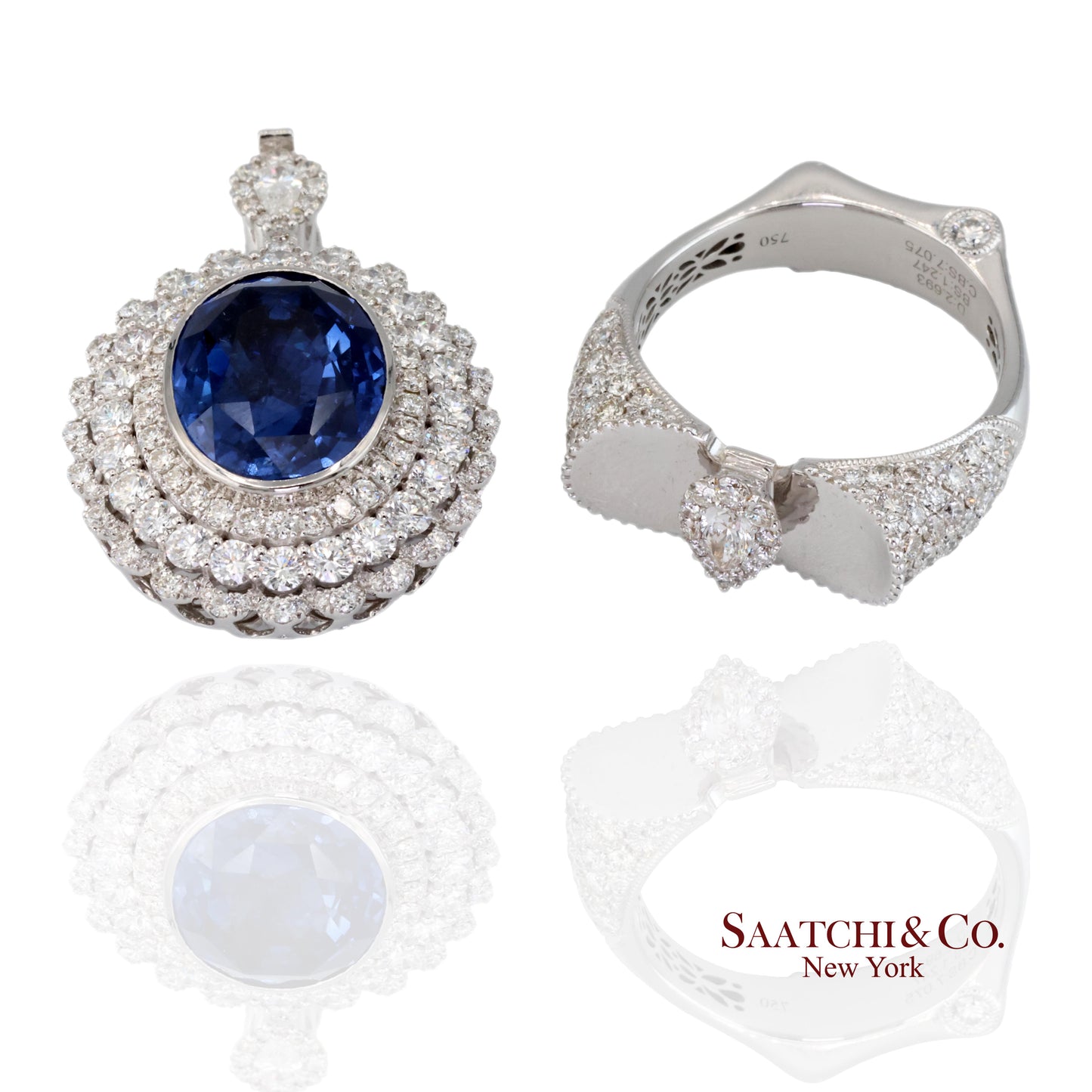 18k (750) White Gold Convertible Ring in Natural Sapphire and Natural Diamond