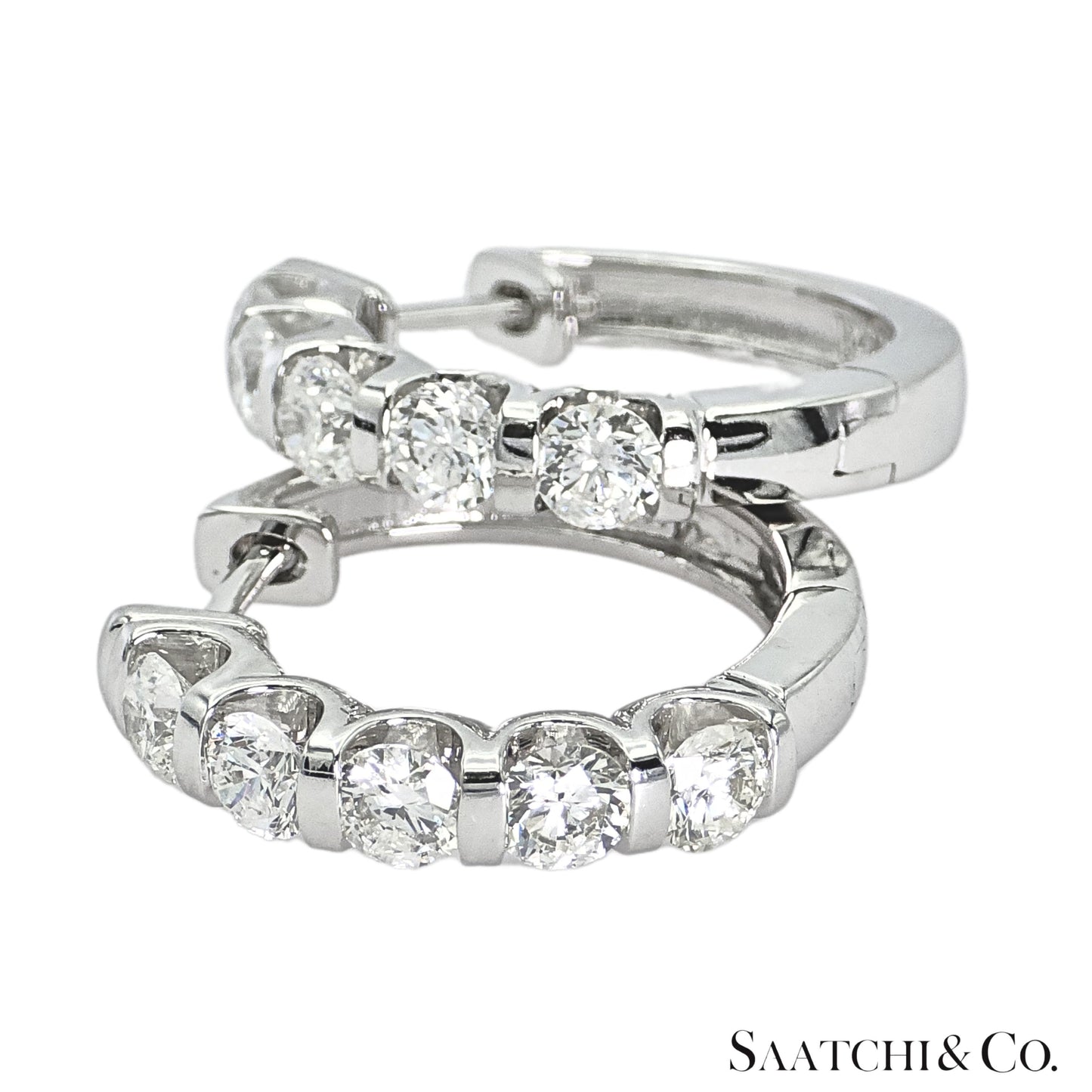 Natural Diamond Hoop Earrings 14K (585) White Gold
