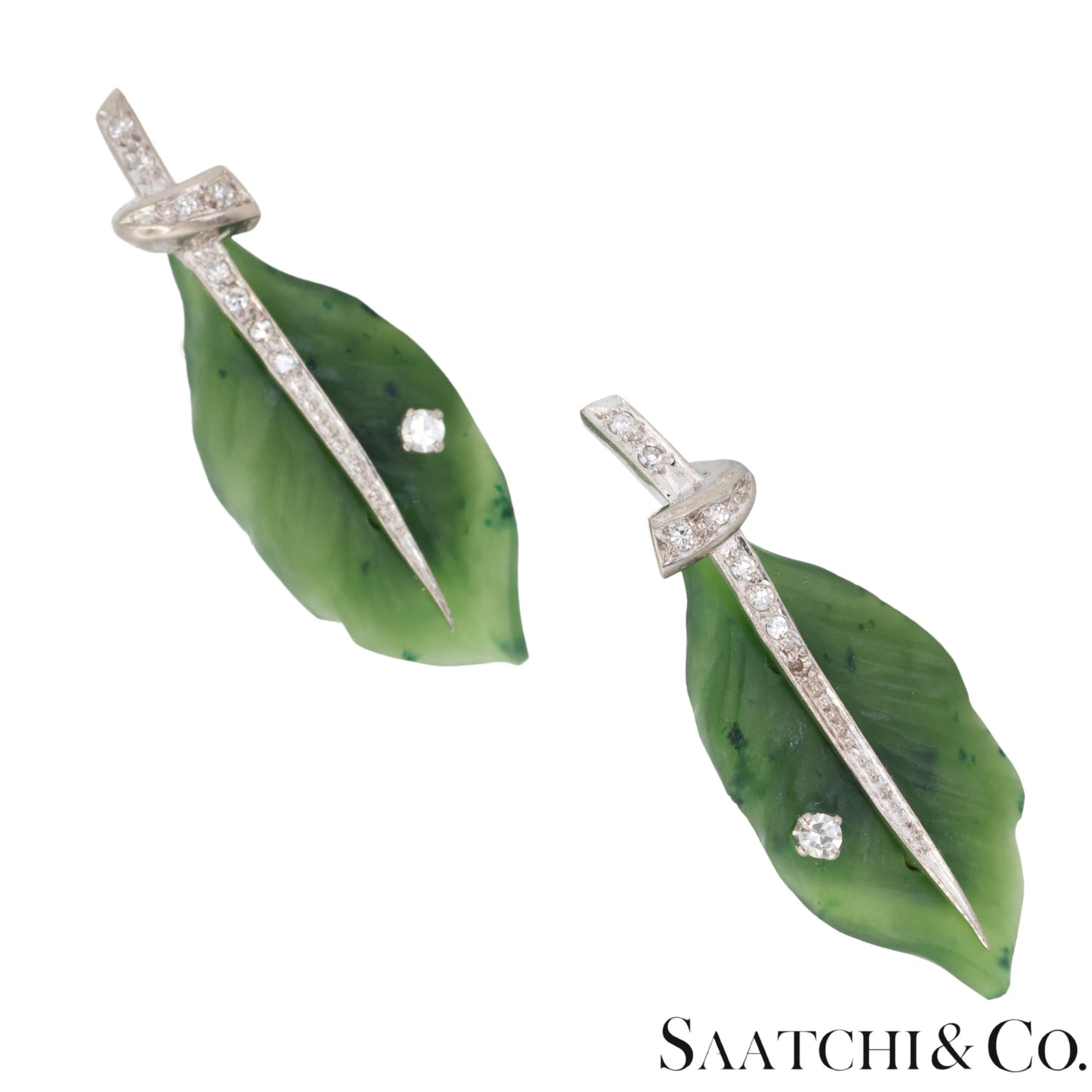 Gia Certified Vintage Jade Platinum 900 Earrings