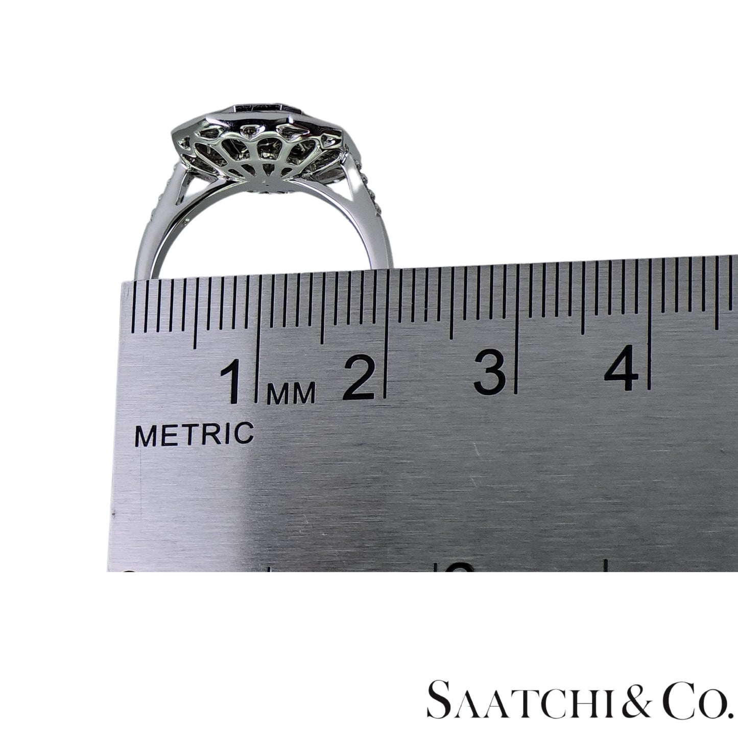 18K (750) Illusion Emerald Shape Natural Round VVS Diamond Sapphire Emerald Ring