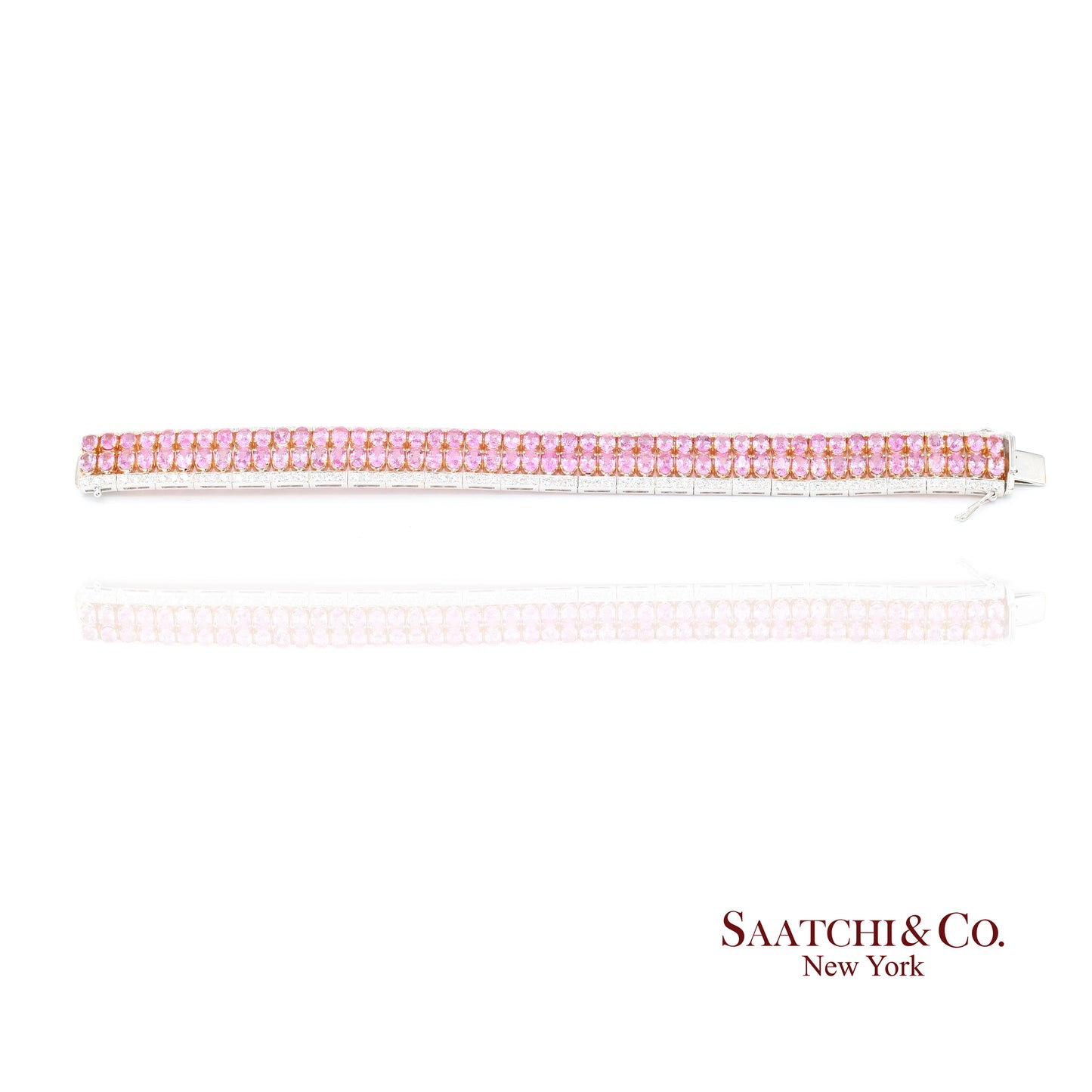 18k (750) White Gold Natural Pink Sapphire and Diamond Bangle Bracelet