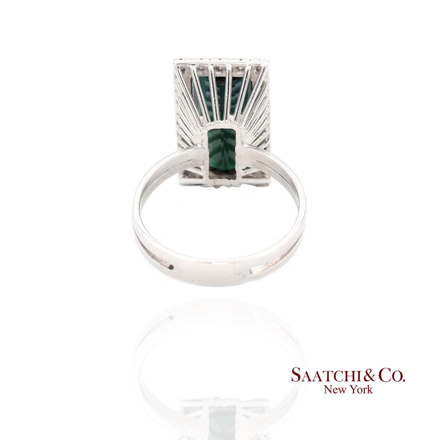 Pt 900 Natural Green Tourmaline and Natural Diamond Ring