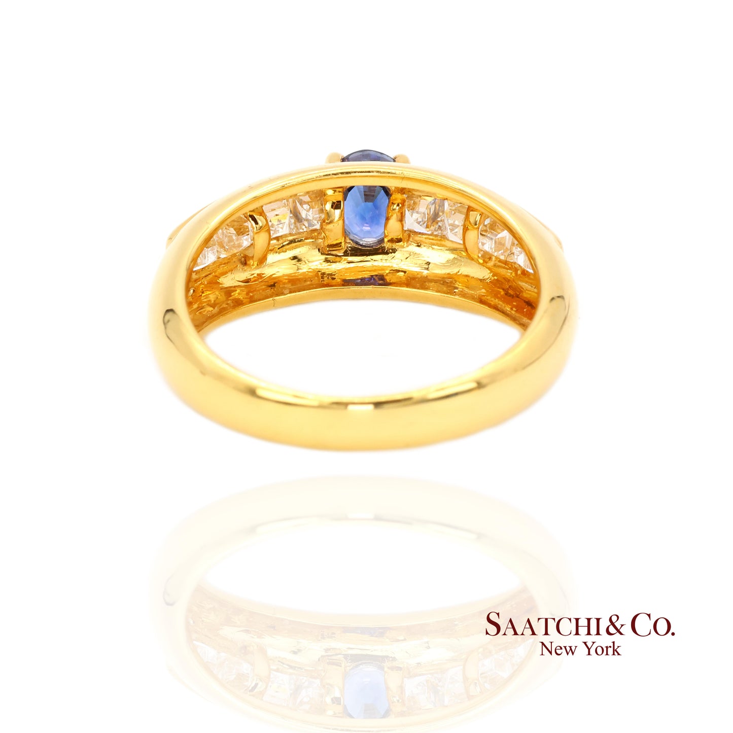 18k (750) Yellow Gold Natural Blue Sapphire and Natural Diamond Ring