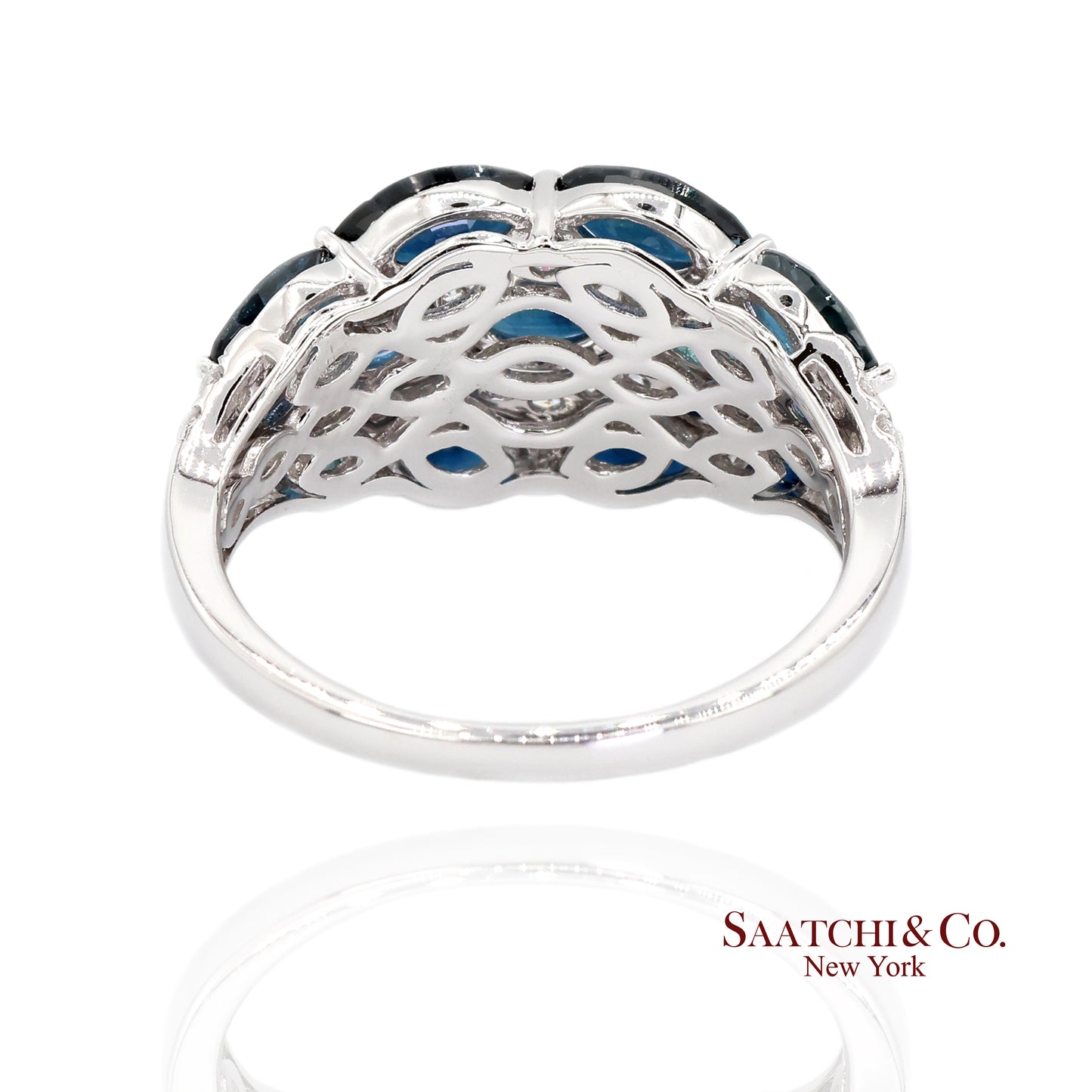 18k (750) White Gold Natural Diamond and Sapphire Ring Size 6.5