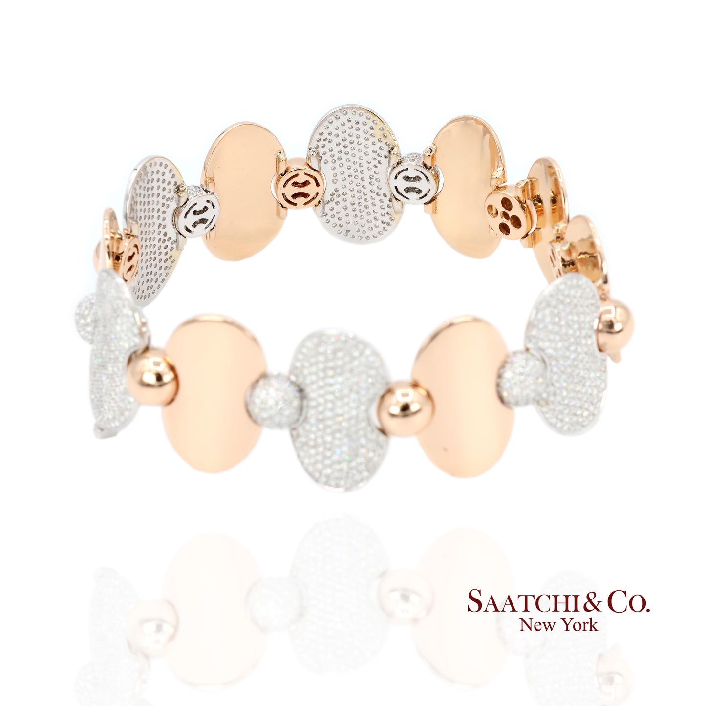 18k (750) Two Tone White and Rose Gold Natural Diamond Tennis Bracelet
