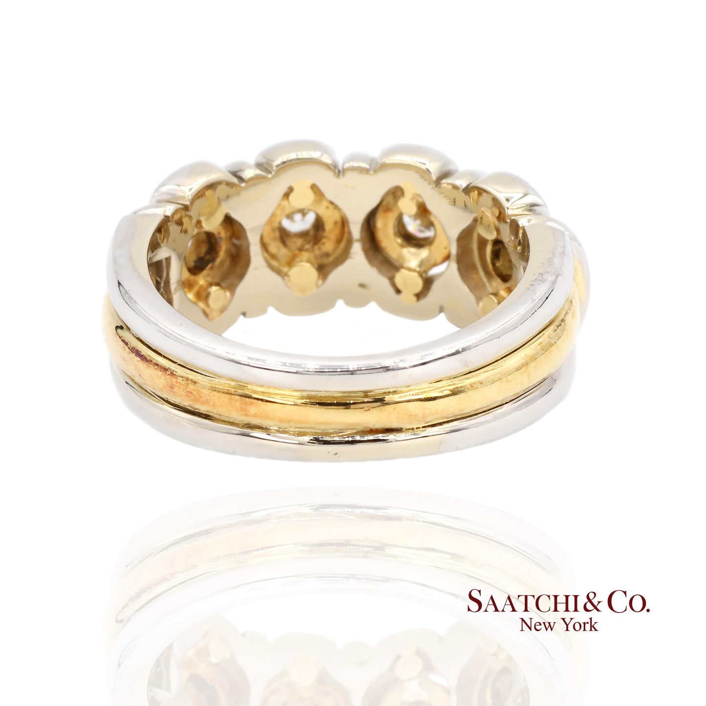 18k (750) White Yellow Two Tone Gold Natural Diamond Ring Size 7.5