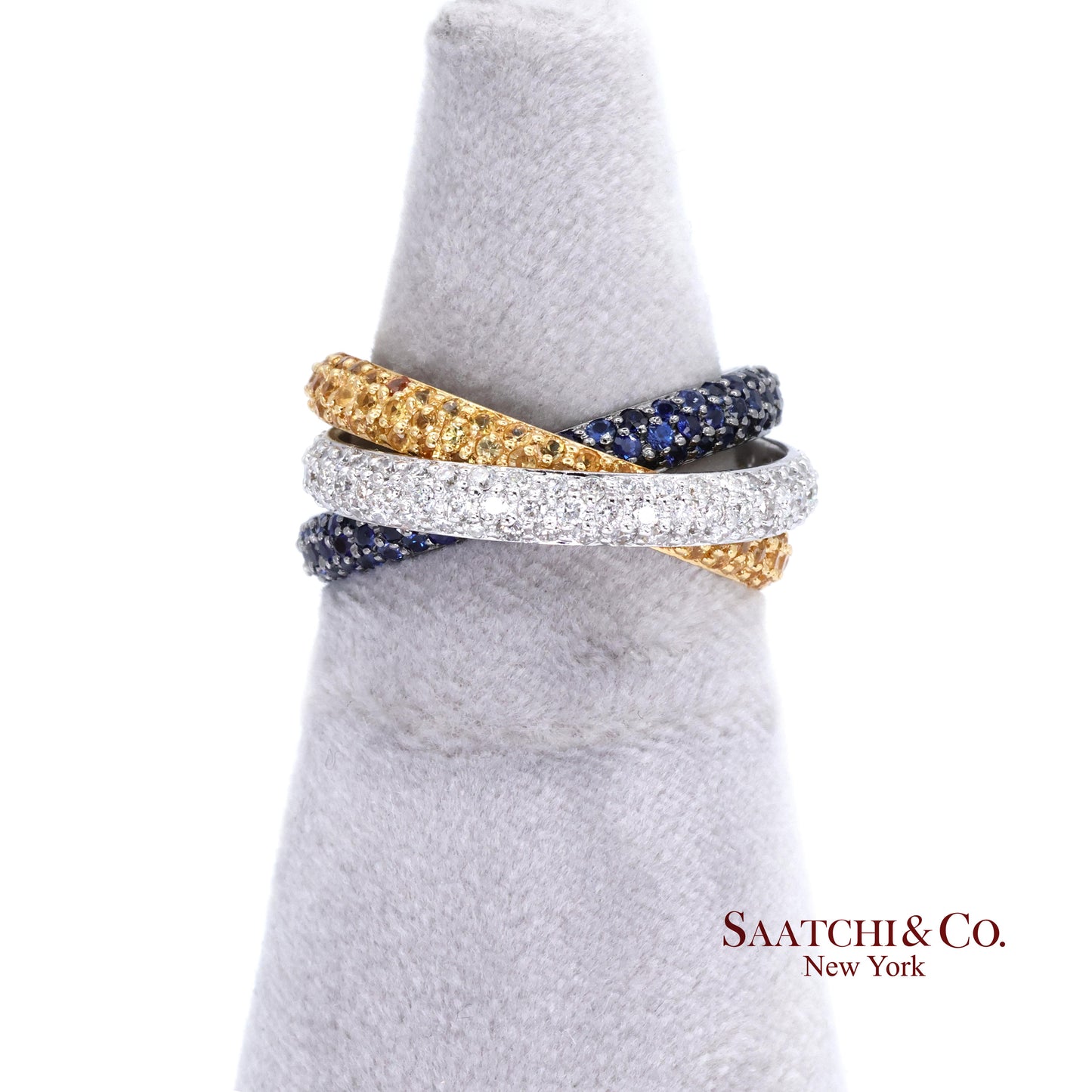 18k (750) Gold Tri Color Natural Diamond and Sapphire Ring Band