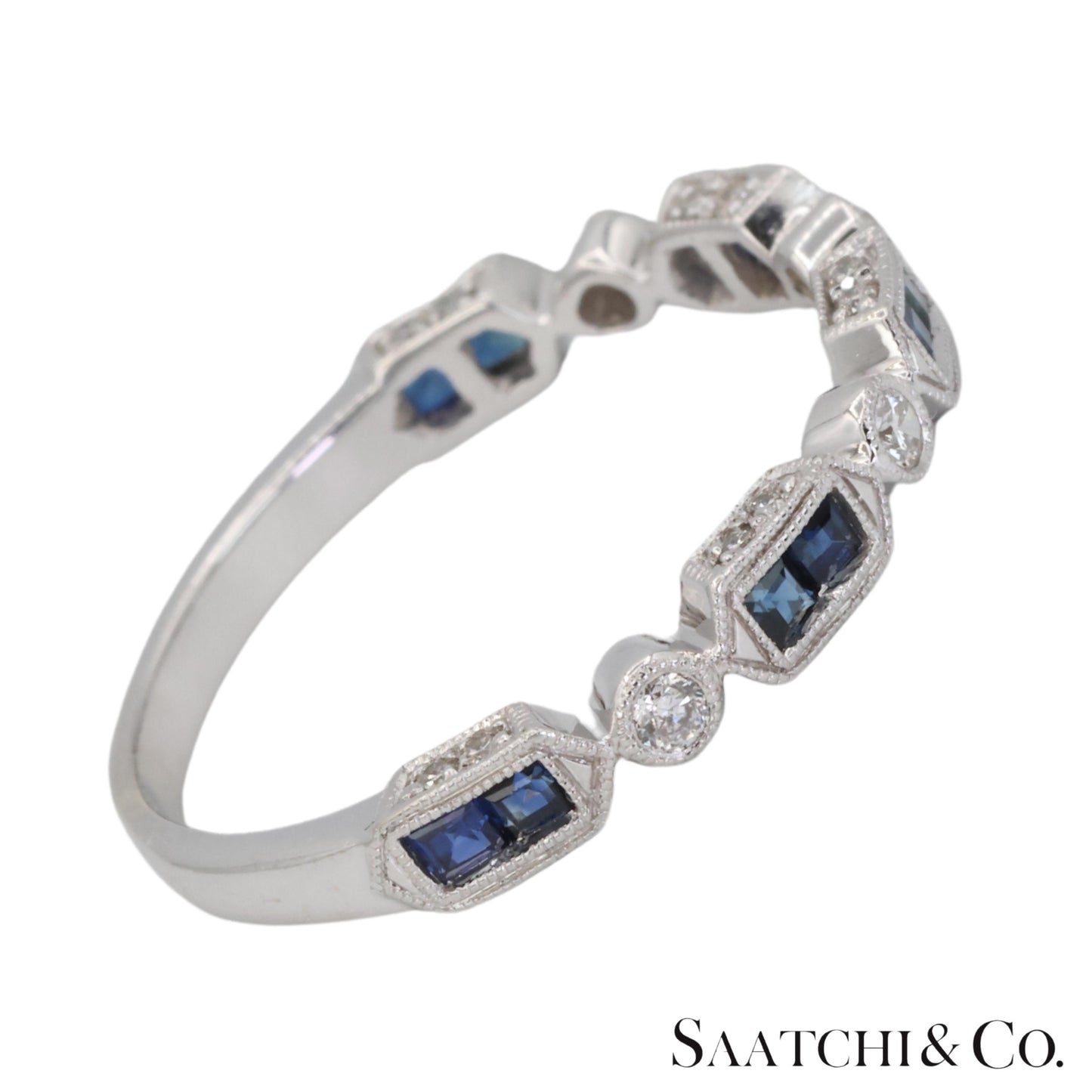 14k (585) White Gold Natural Diamond and Sapphire Band Size 8