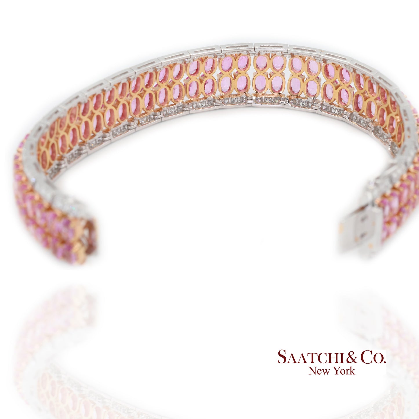 18k (750) White Gold Natural Pink Sapphire and Diamond Bangle Bracelet