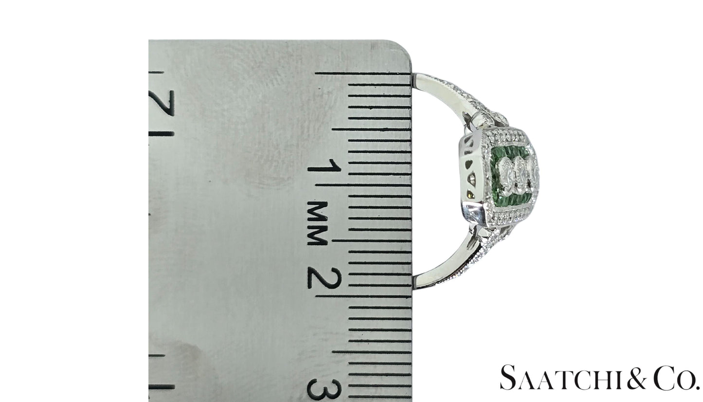 Platinum (950) Natural 1 Ct Tsavorite & 0.55 Ct Natural Diamond Ring
