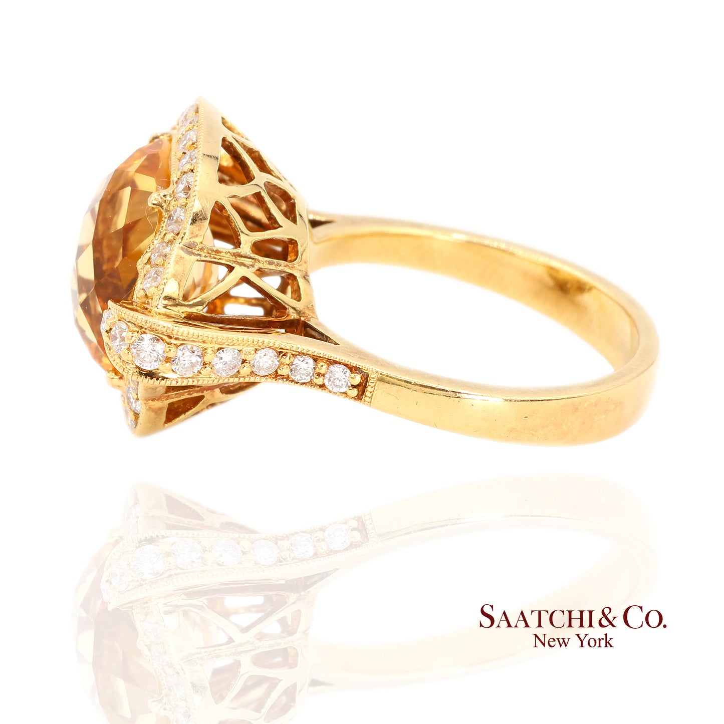18K (750) Yellow Gold Citrine Natural Diamond Ring