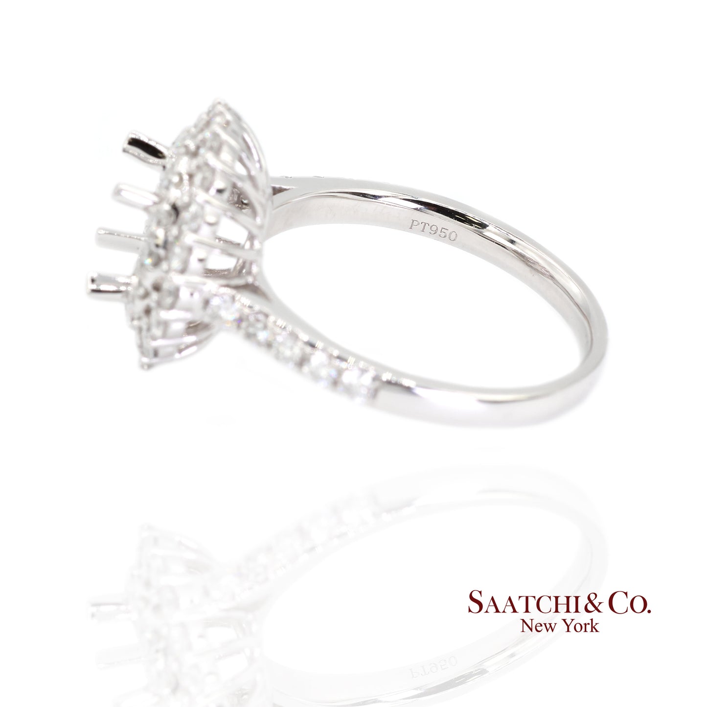 Platinum 950 Natural Brilliant Diamond Mounting Ring Size 6.5