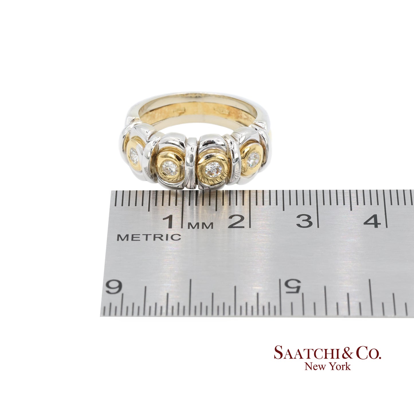 18k (750) White Yellow Two Tone Gold Natural Diamond Ring Size 7.5