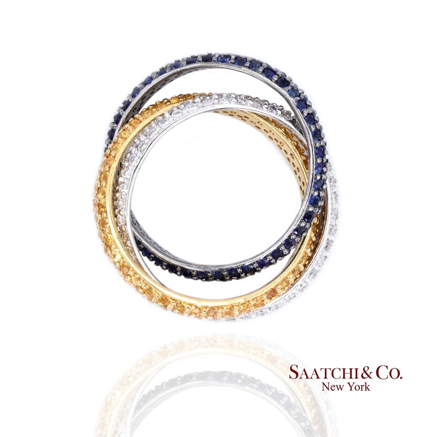 18k (750) Gold Tri Color Natural Diamond and Sapphire Ring Band