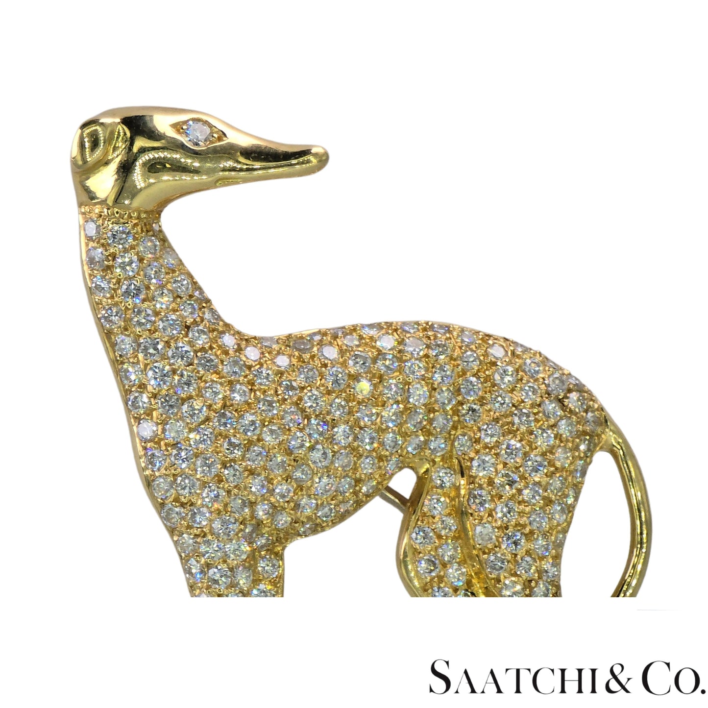 18k (750) Yellow Gold Natural Diamond Dog shape Brooch