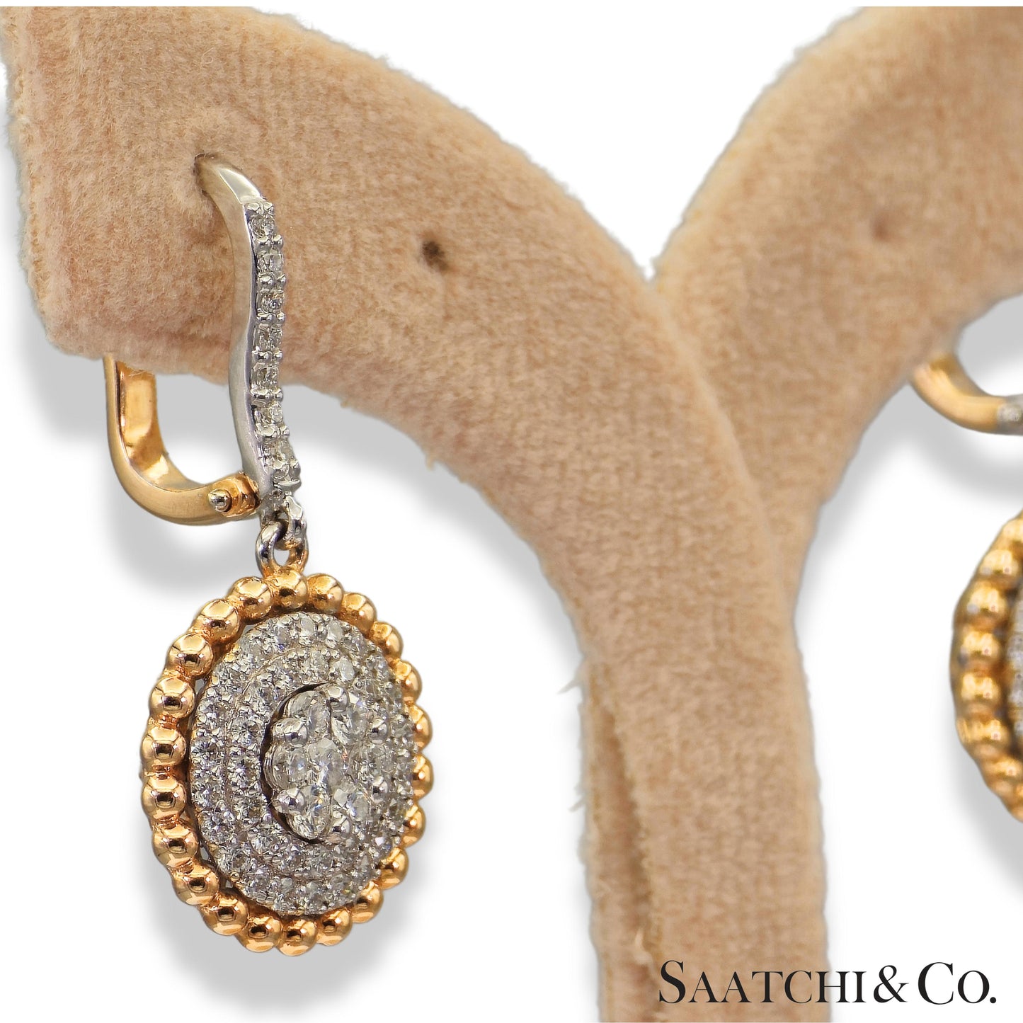 Two Tone Natural Diamond Earring in 18K (750) White & Rose Gold
