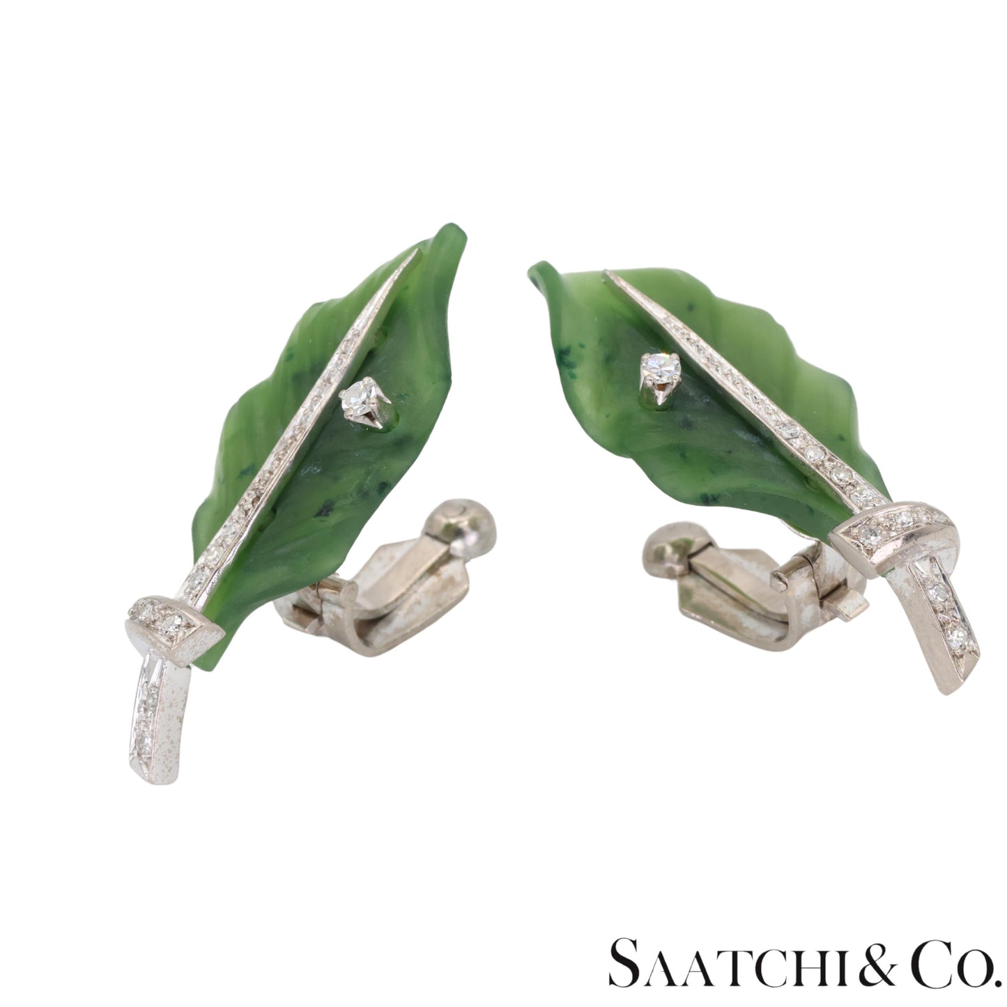 Gia Certified Vintage Jade Platinum 900 Earrings