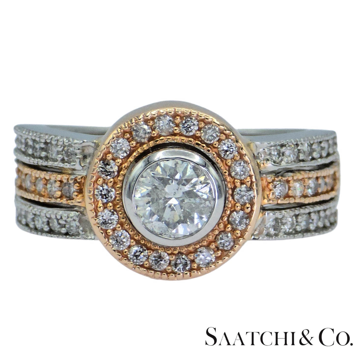 14K (585) White and Rose Gold Natural Diamond Ring